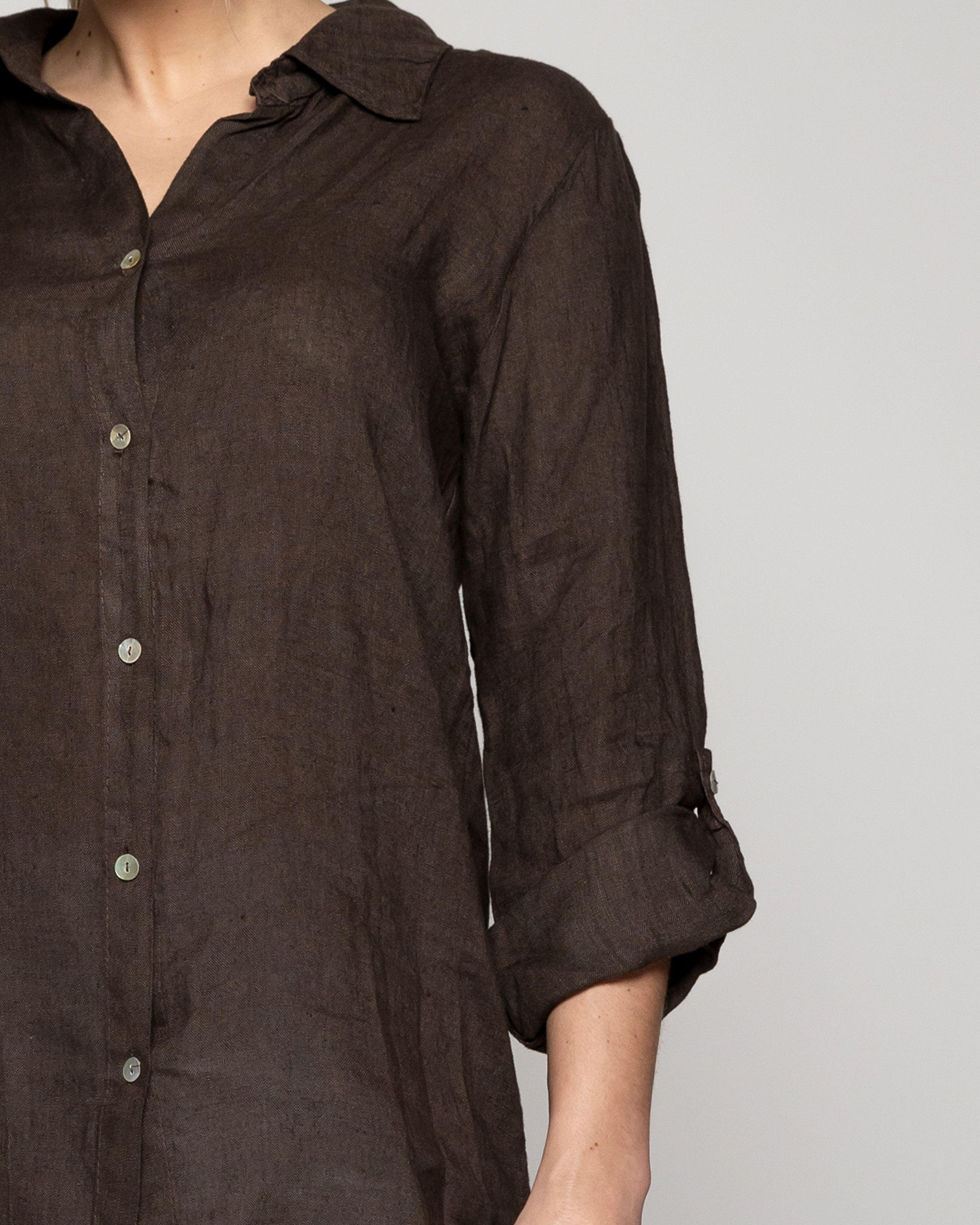 Blusa Mujer Belén Lino Manga Larga Café Moro Lineatre-2