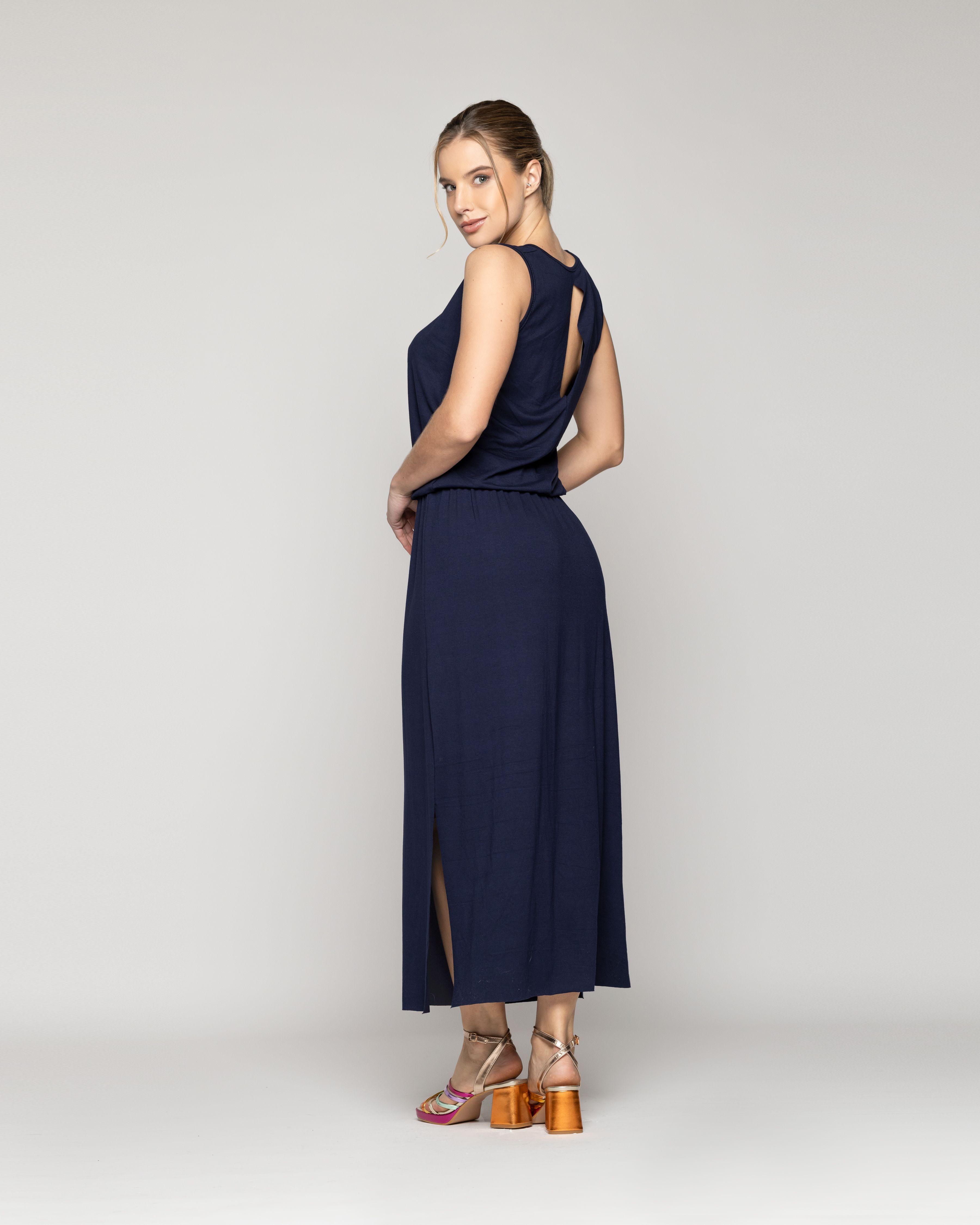 Vestido Mujer Vesper Largo Algodón Azul Lineatre-2