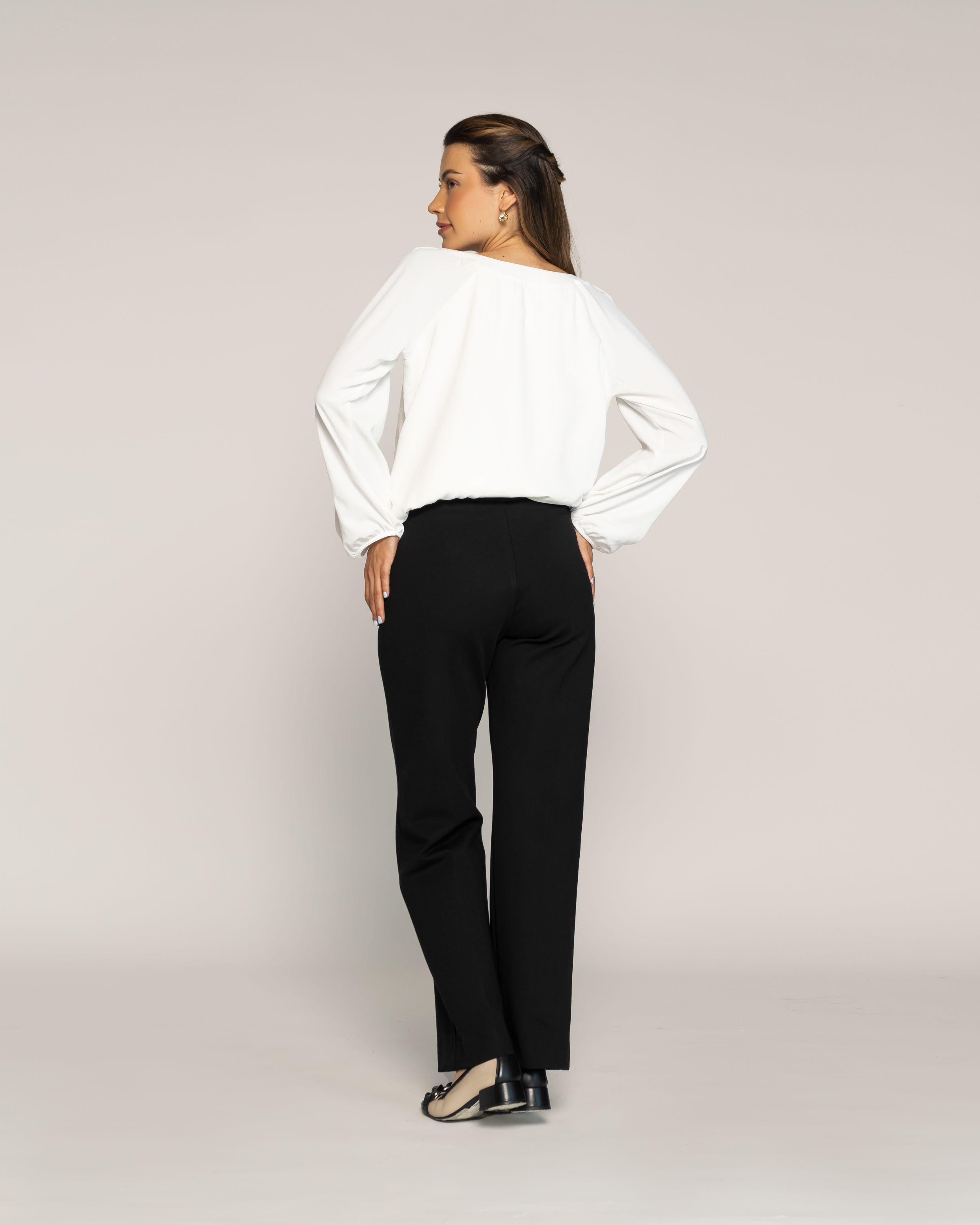 Blusa Margarita Crudo Cuello en V tipo camisa Manga larga Globo Puño tipo camisa Mujer-2