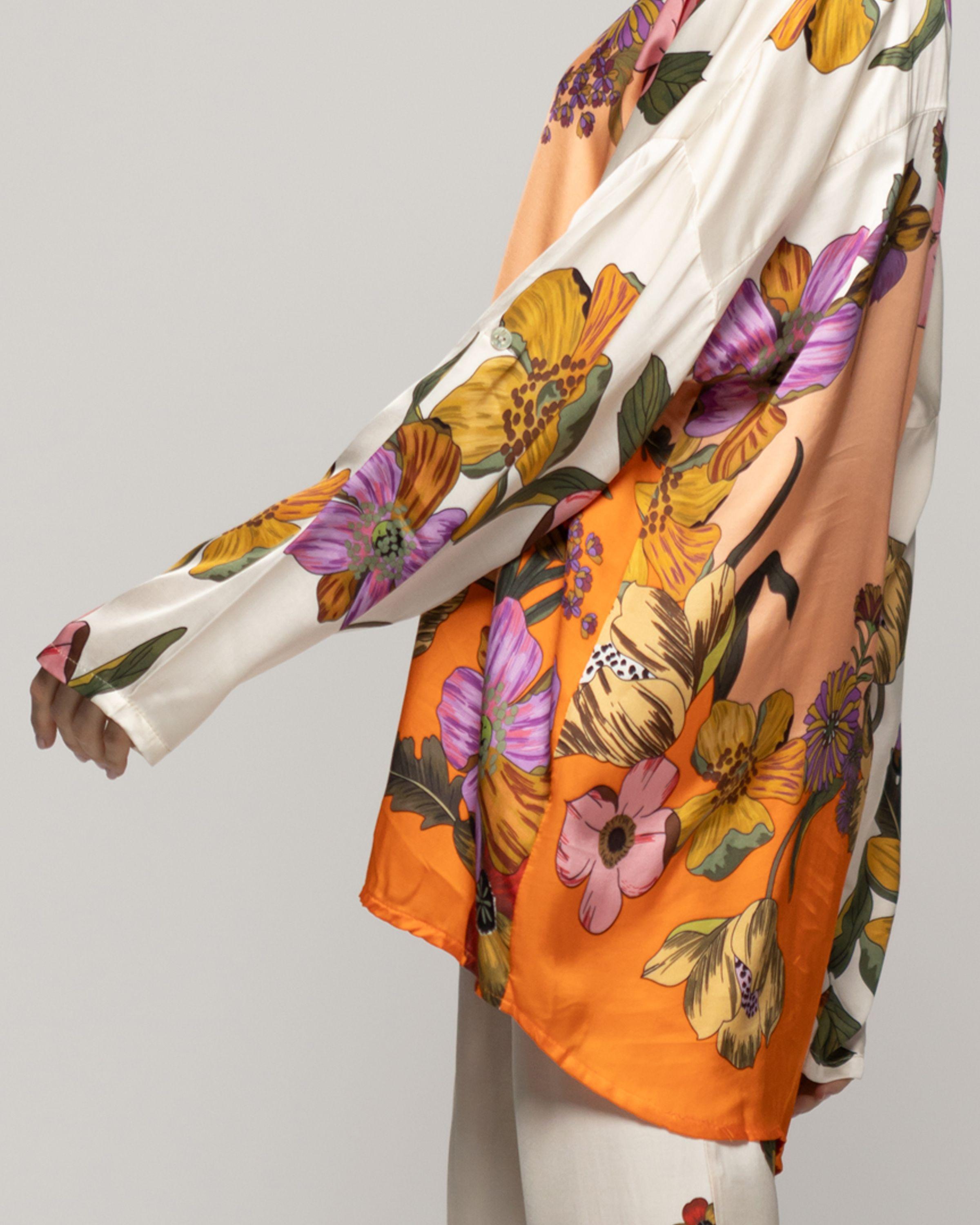 Blusa Mujer Brenna Tipo Satín Estampado Naranja Lineatre-3