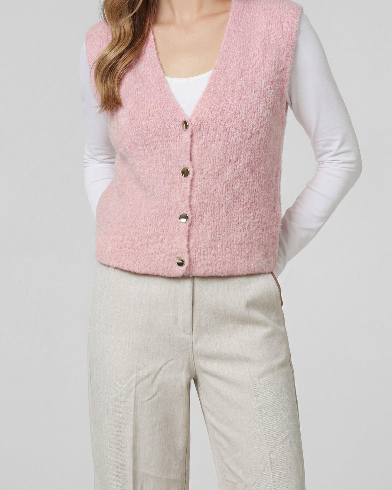 Gillet Mujer Fernanda Relaxed Cuello En V Crudo Lineatre-2