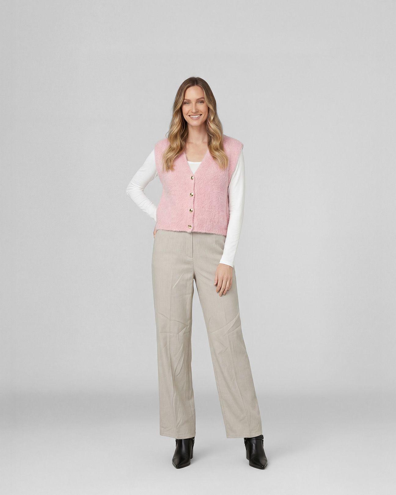 Gillet Mujer Fernanda Relaxed Cuello En V Crudo Lineatre-3