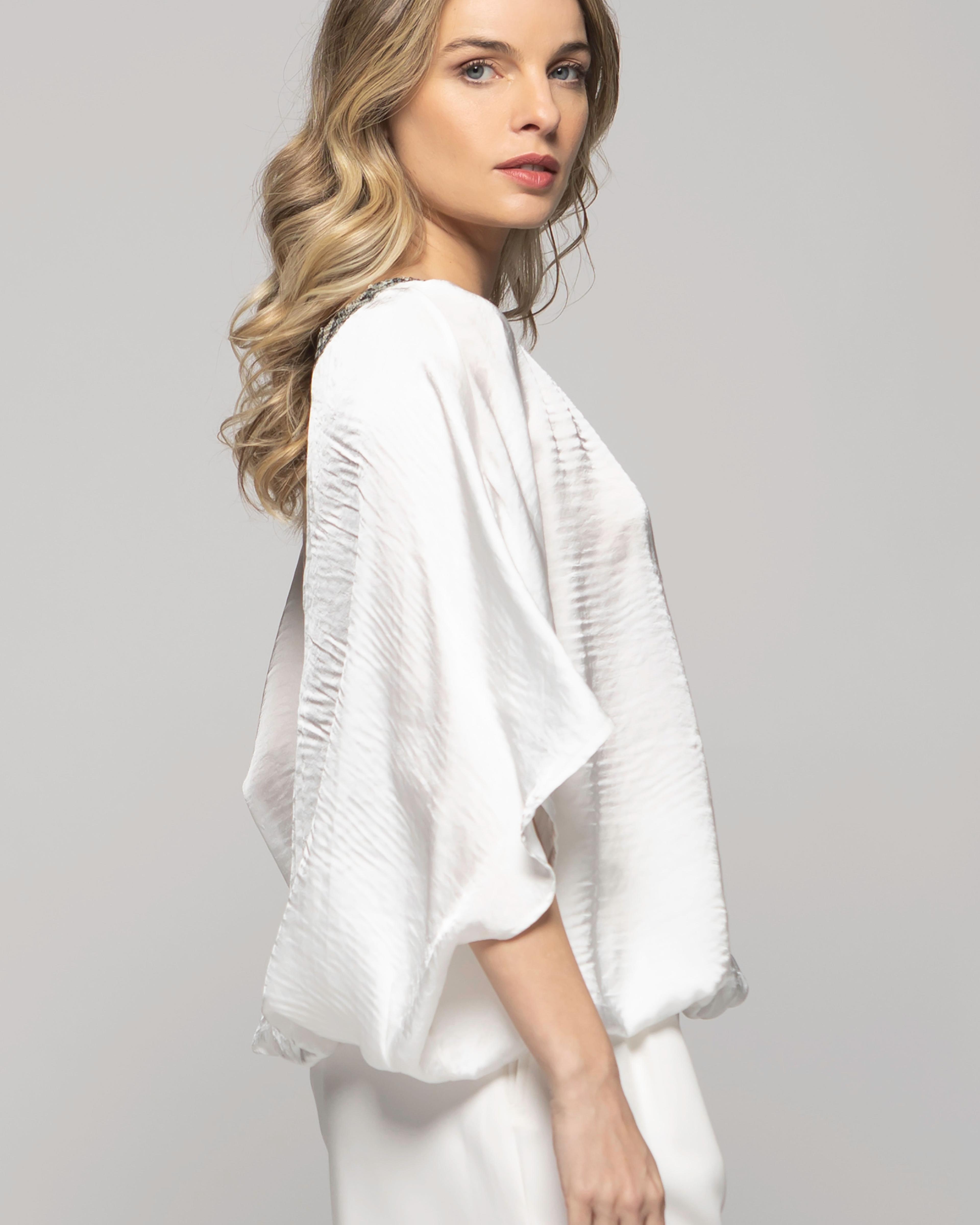 Blusa Mujer Girasol Satinada Detalle Lentejuelas Blanca Crudo Ludovica-6