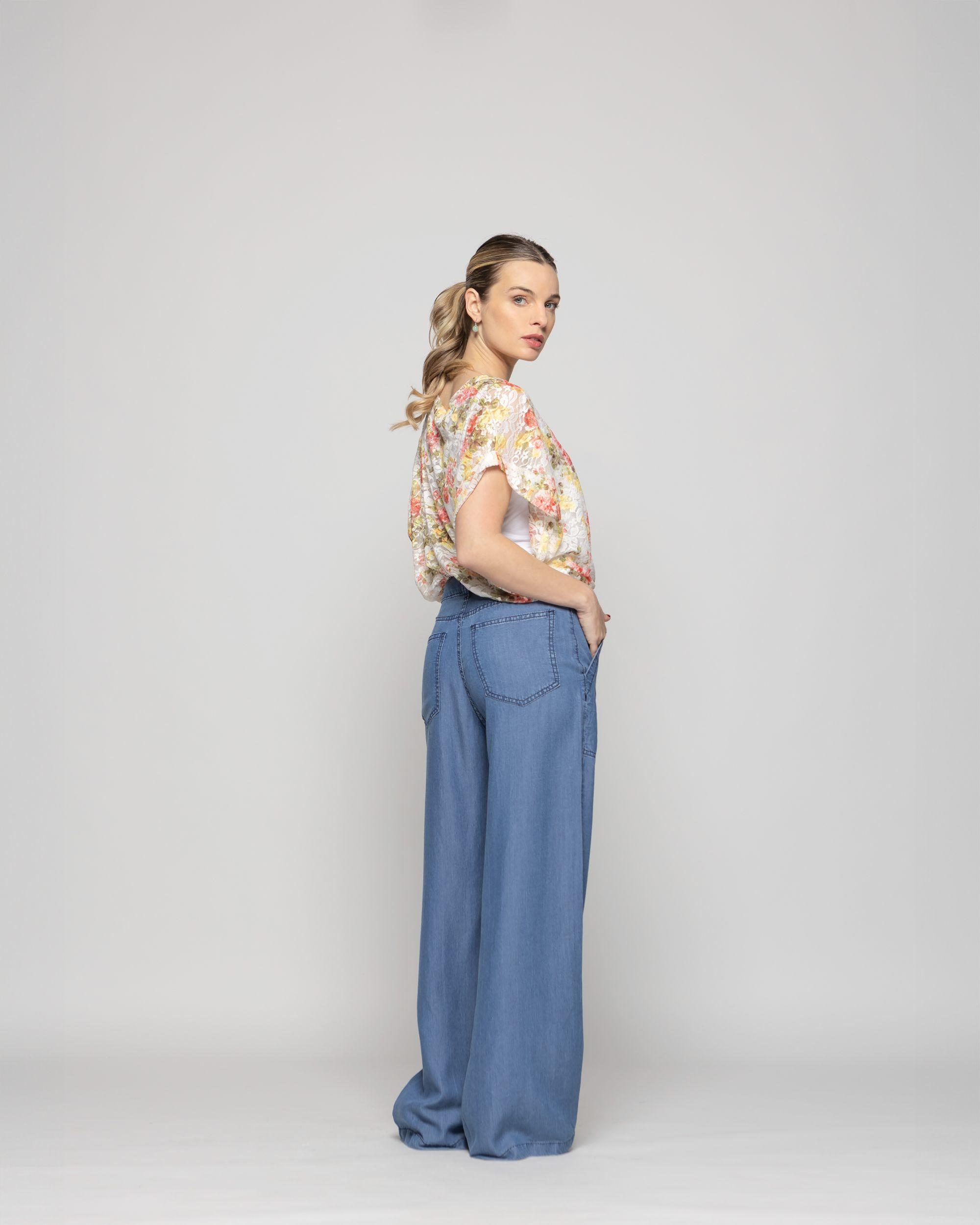 Pantalón Mujer Salvia Palazzo Tencel Azul Ludovica-5