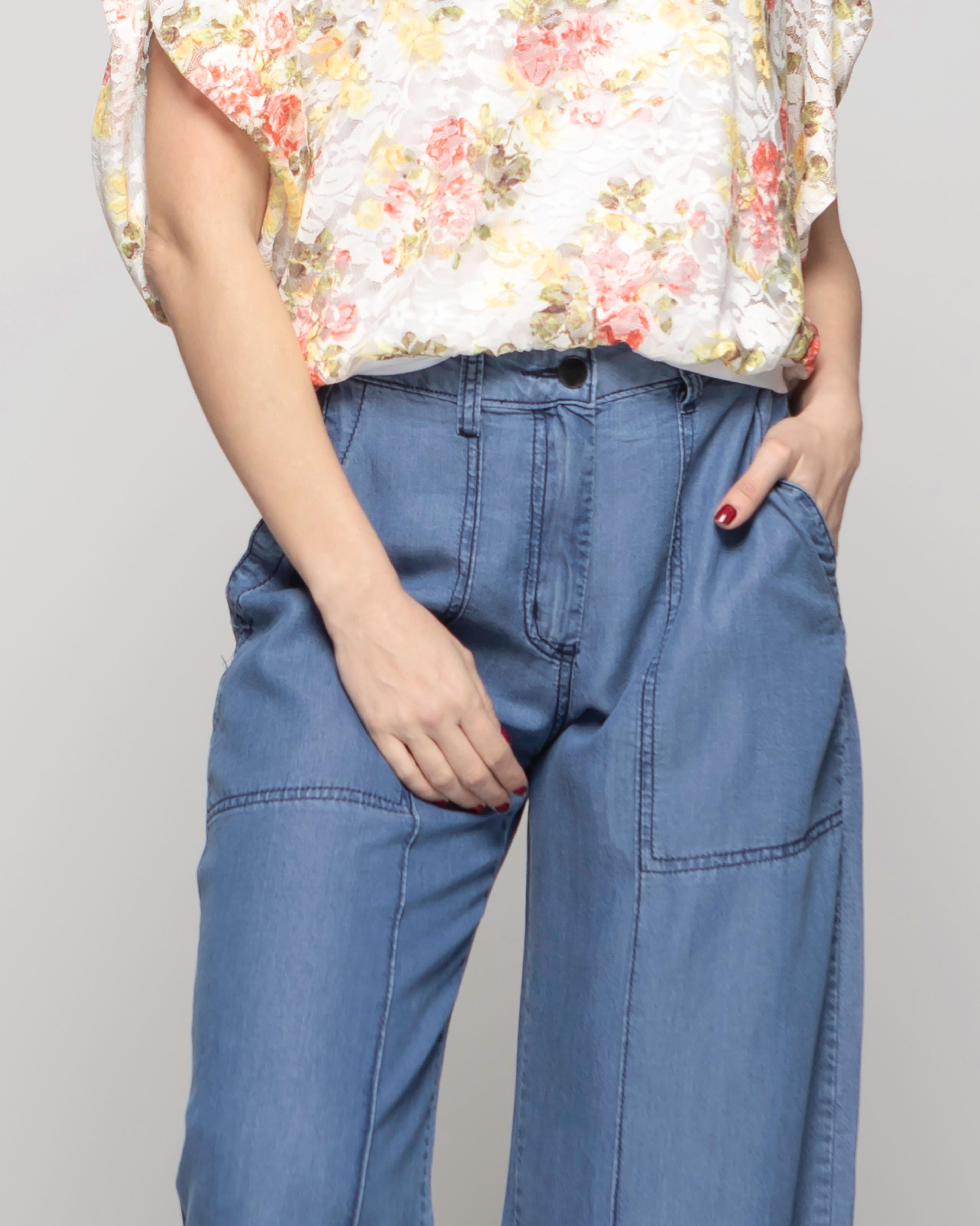 Pantalón Mujer Salvia Palazzo Tencel Azul Ludovica-6