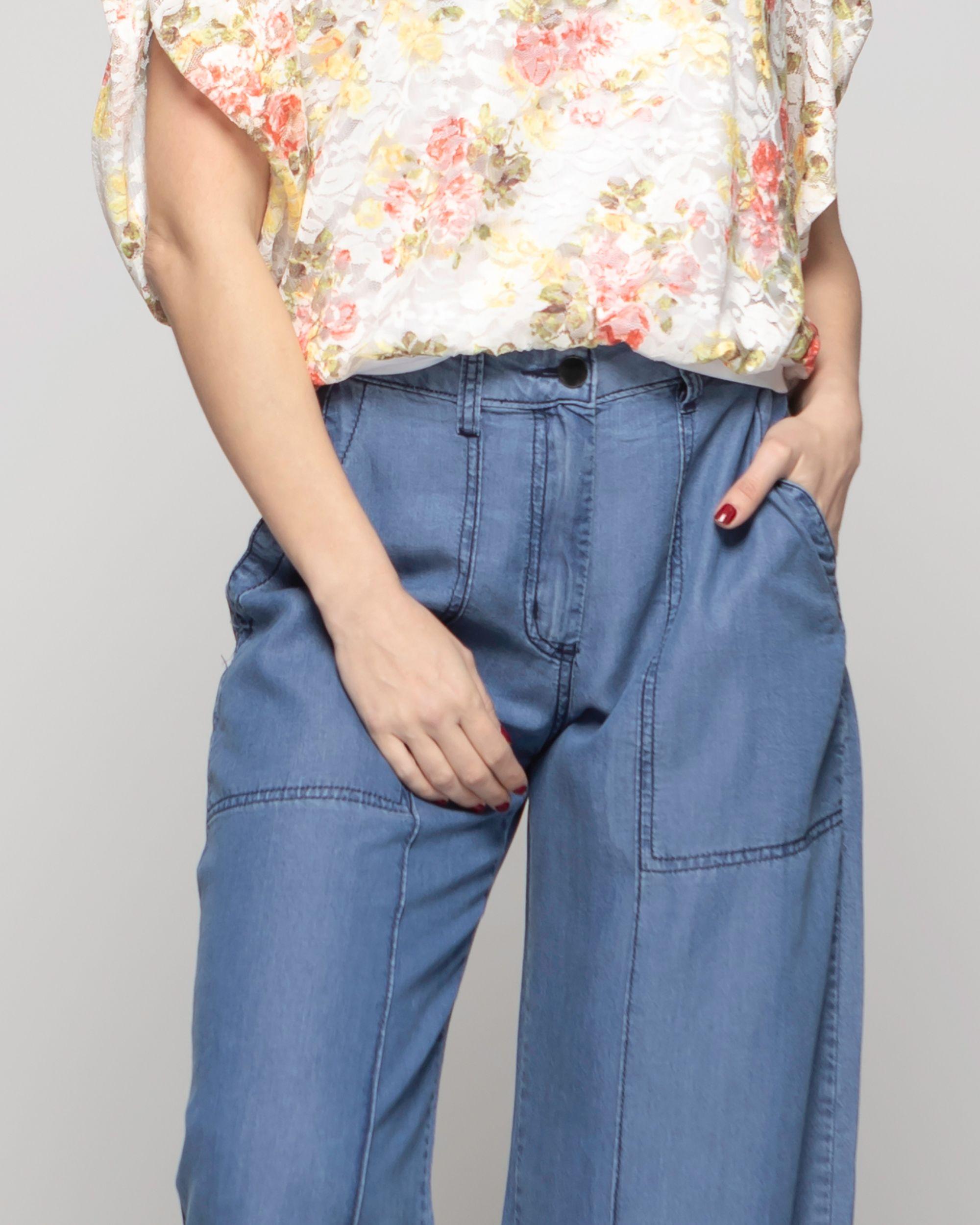 Pantalón Mujer Salvia Palazzo Tencel Azul Ludovica-7