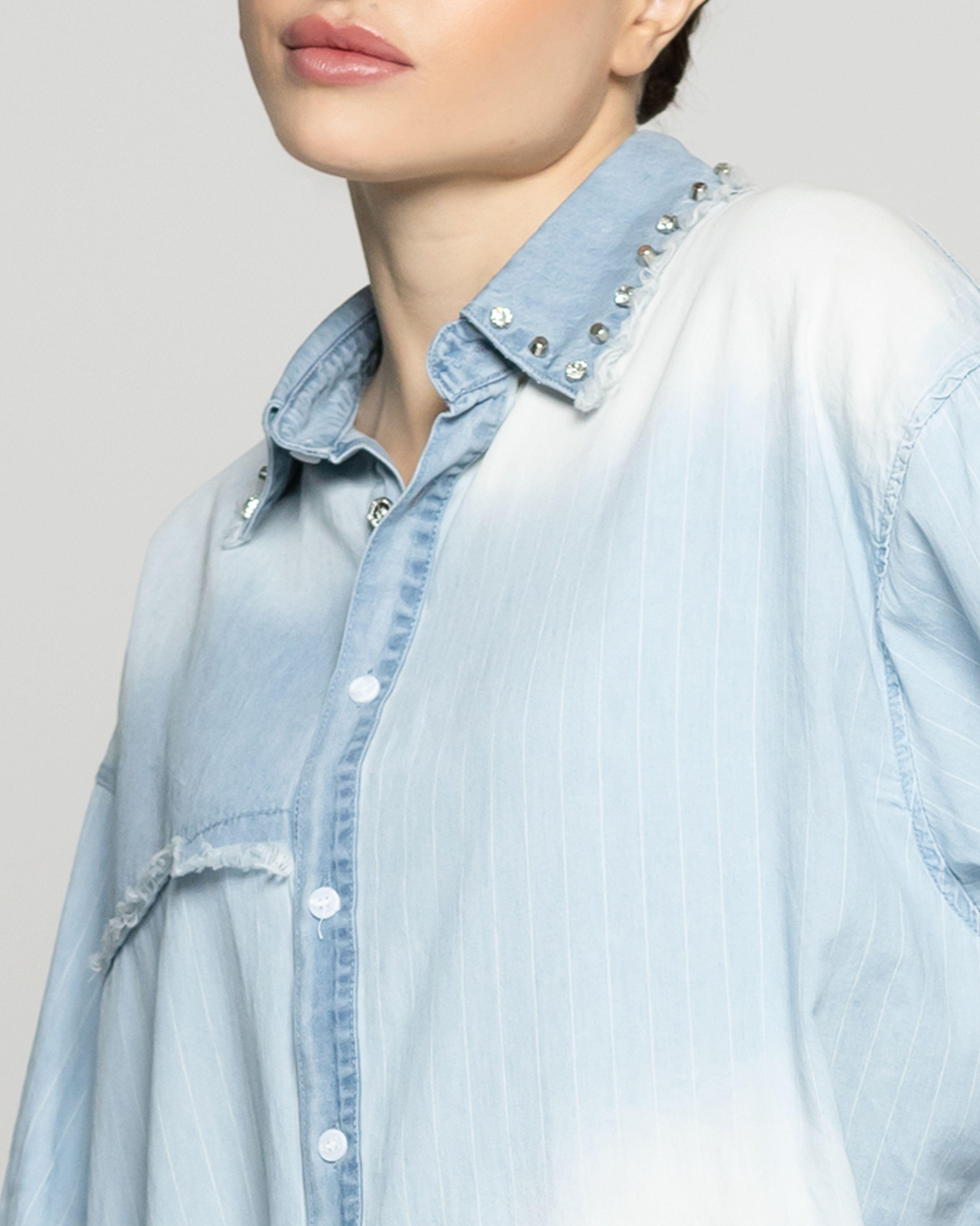 Camisa Mujer Lara Jeans Con Tachas Celeste Lineatre-3