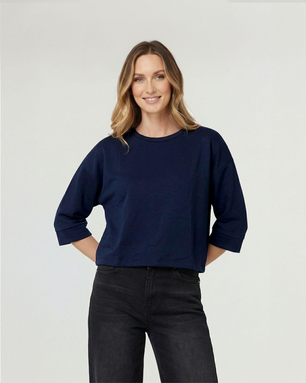 Poleron Mujer Consuelo Relaxed Cuello Redondo Manga Acampanada Azul Lineatre-0