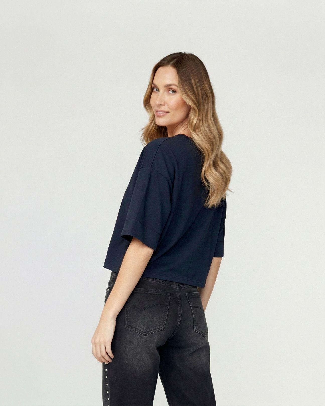 Poleron Mujer Consuelo Relaxed Cuello Redondo Manga Acampanada Azul Lineatre-1