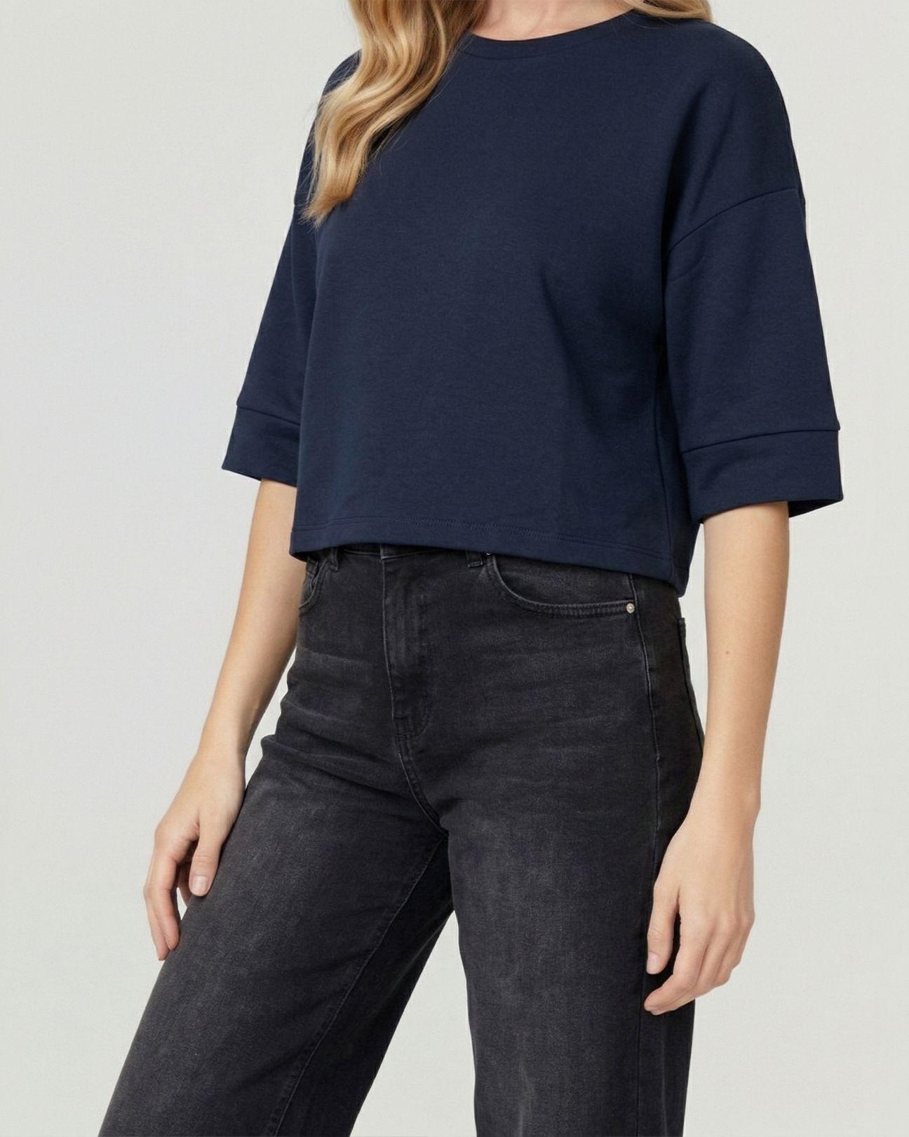 Poleron Mujer Consuelo Relaxed Cuello Redondo Manga Acampanada Azul Lineatre-2