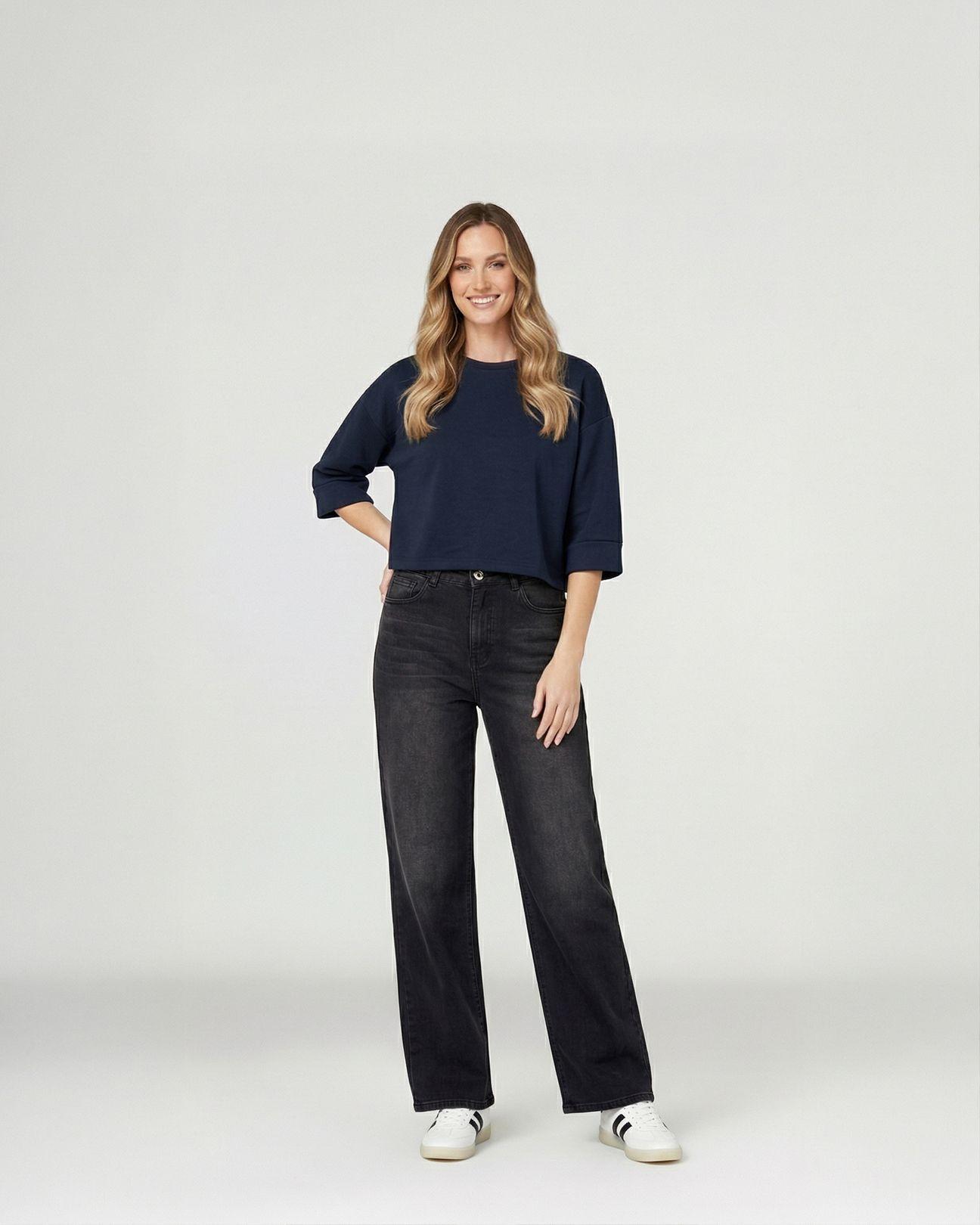 Poleron Mujer Consuelo Relaxed Cuello Redondo Manga Acampanada Azul Lineatre-3