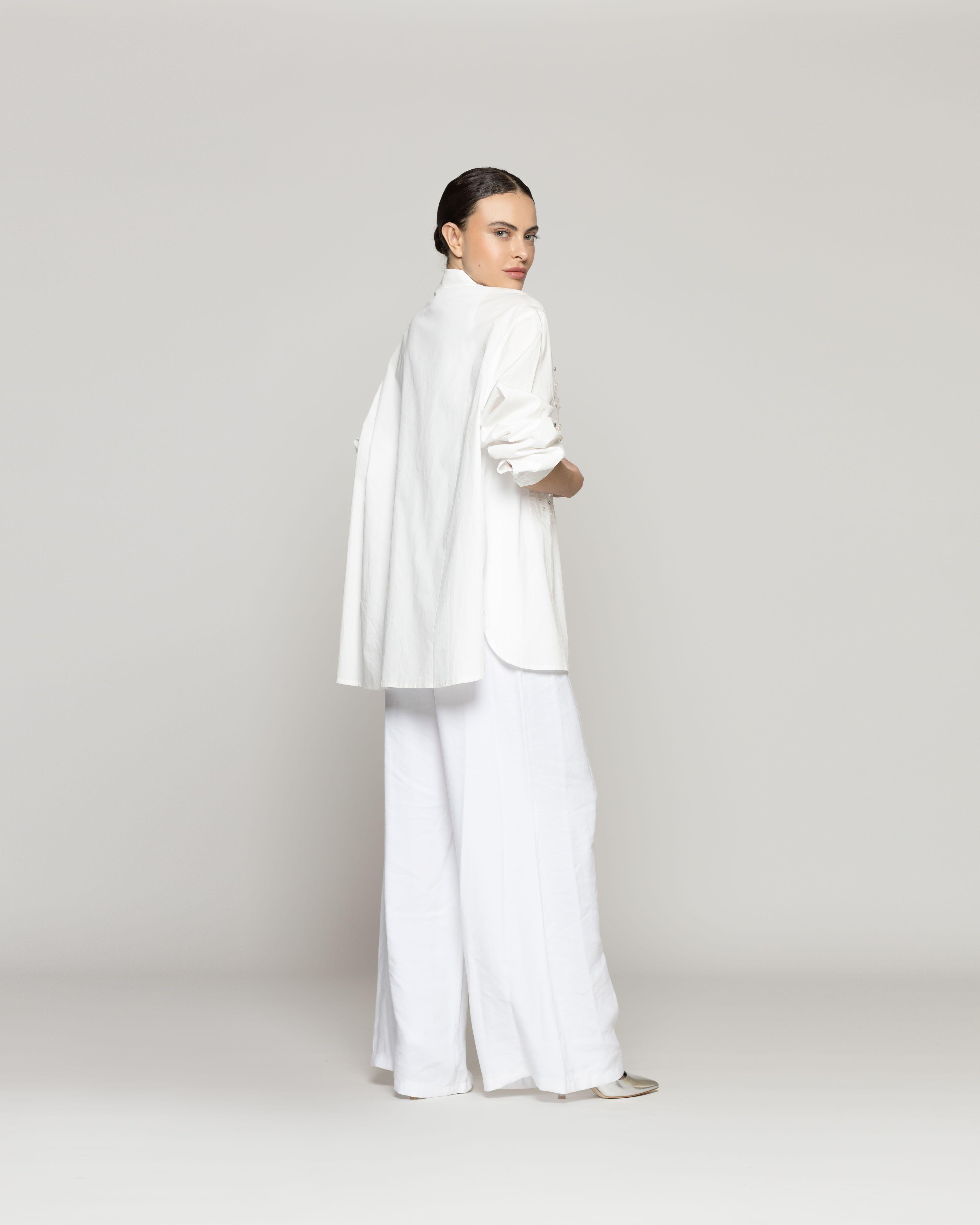 Blusa Mujer Benedetta Con Aplicacines De Perlas Y Brillos Blanca Lineatre-2