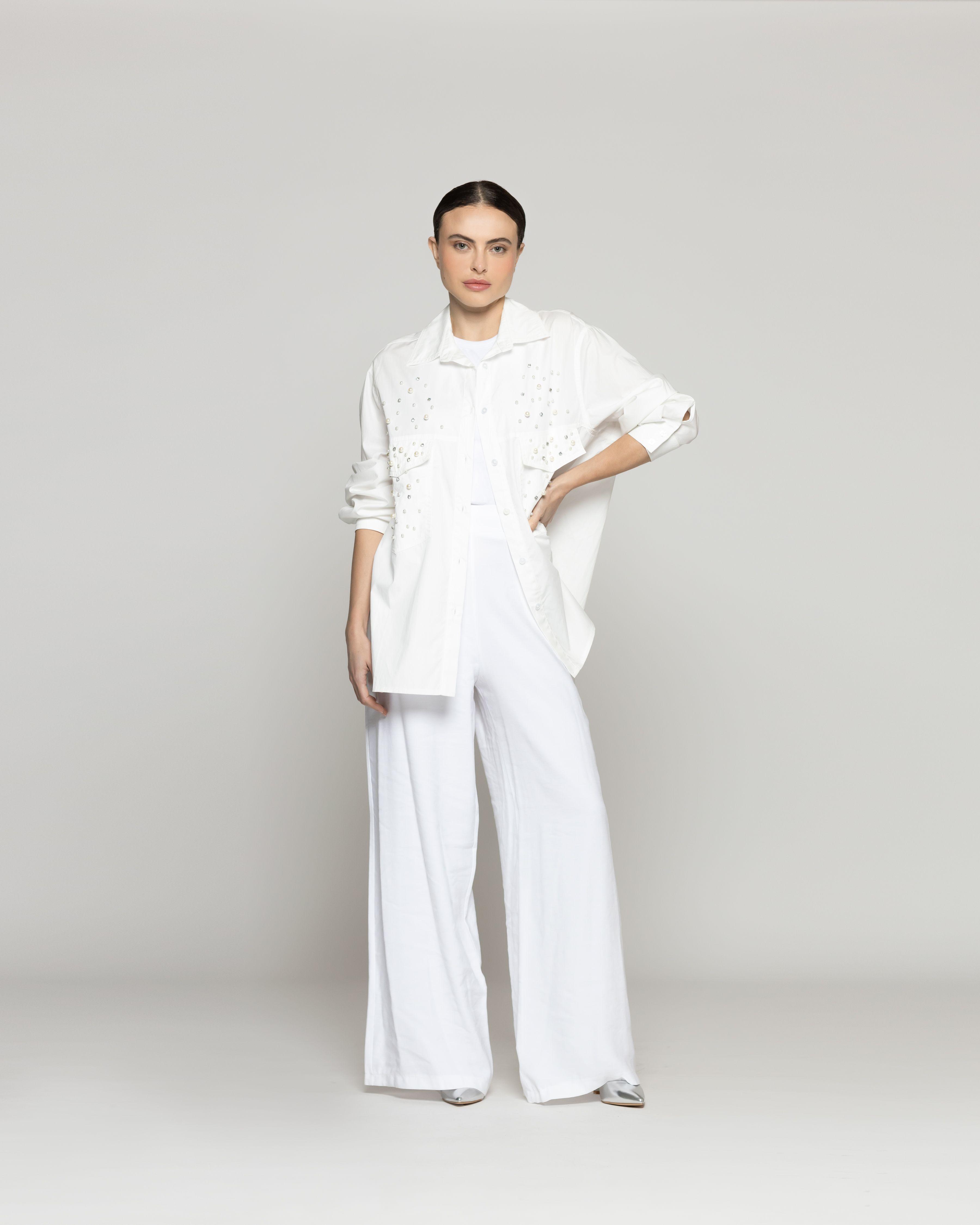 Blusa Mujer Benedetta Con Aplicacines De Perlas Y Brillos Blanca Lineatre-3