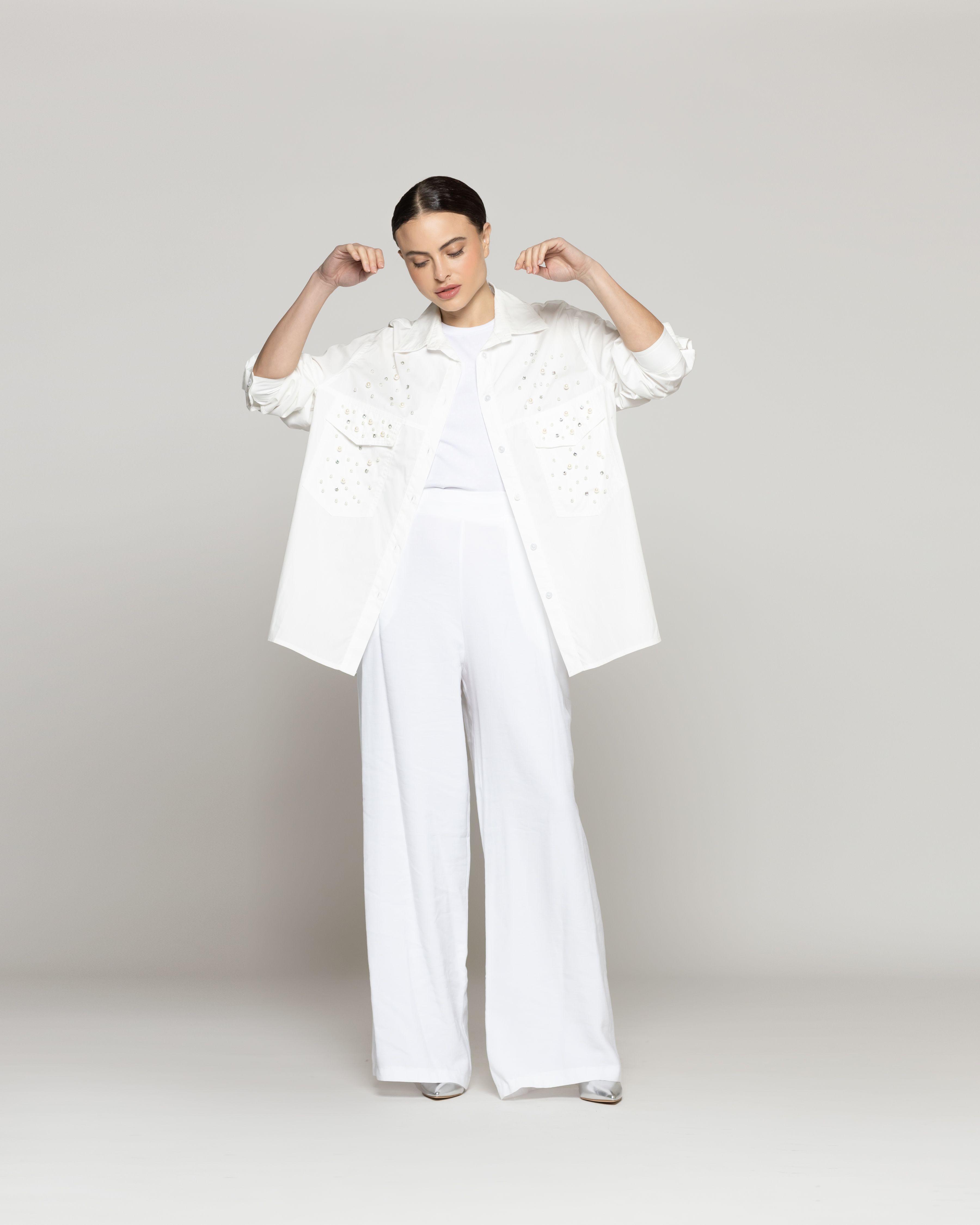 Blusa Mujer Benedetta Con Aplicacines De Perlas Y Brillos Blanca Lineatre-4