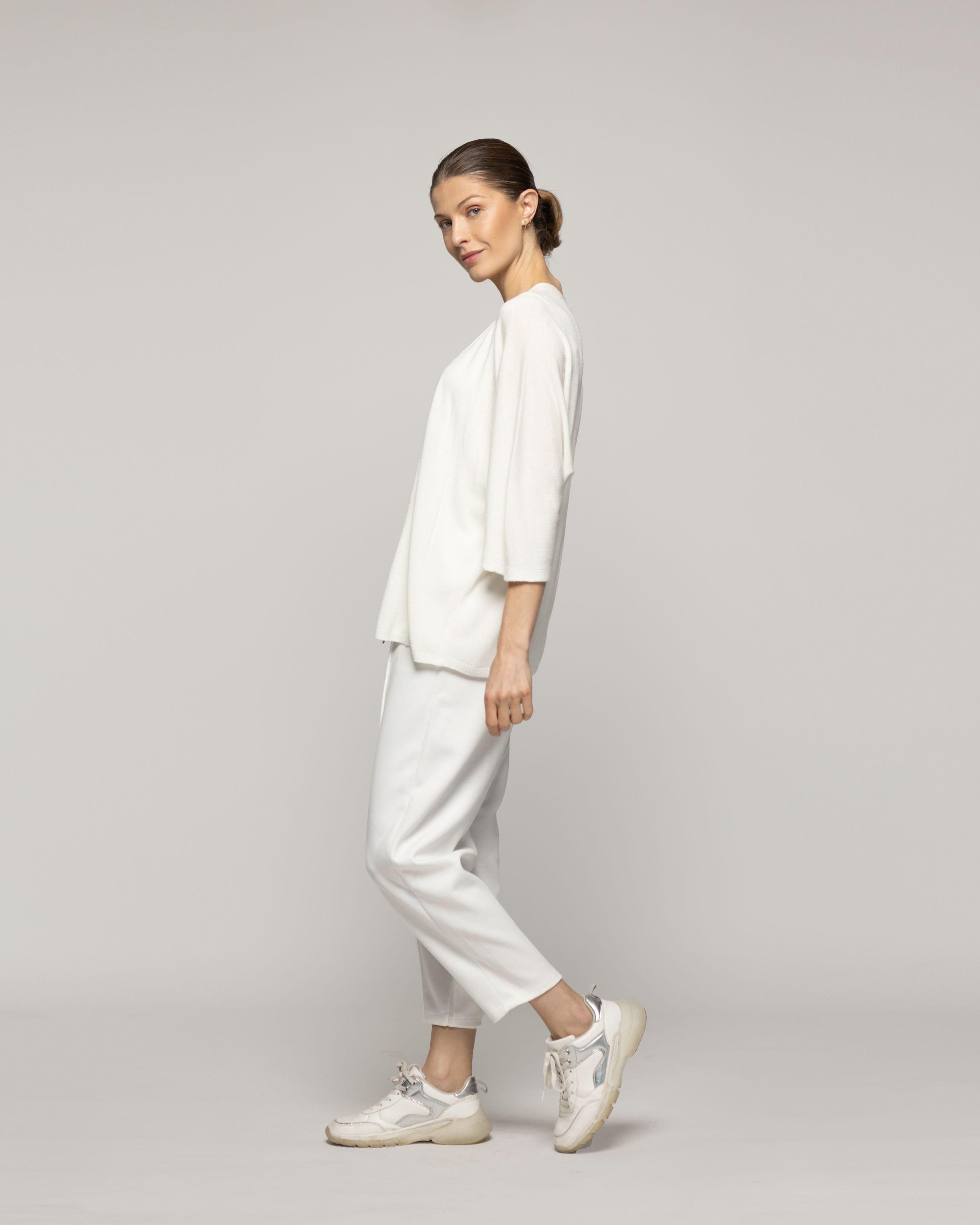 Sweater Mujer Waleska Tipo Cardigan Liso Manga Larga Blanco Lineatre-3
