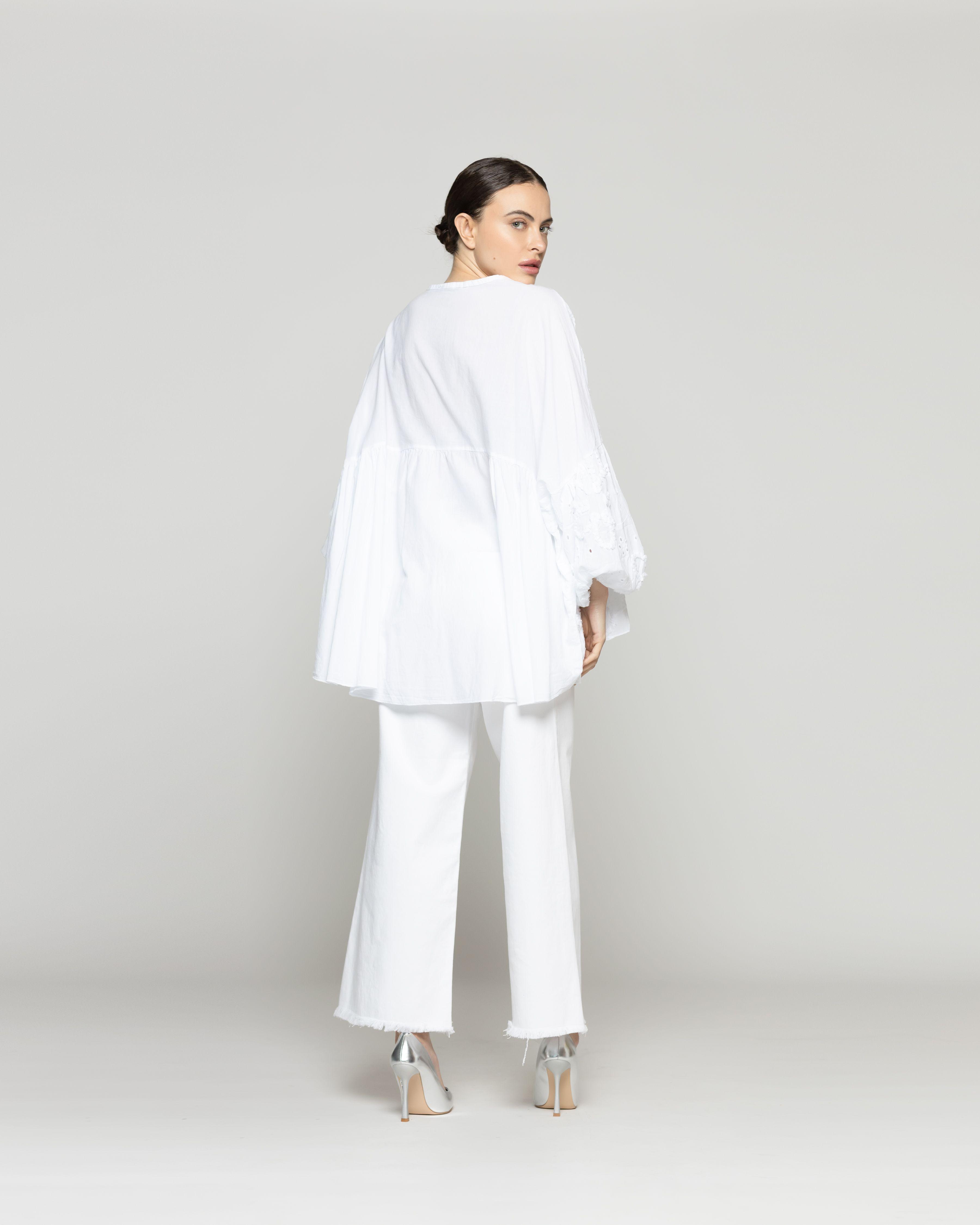 Blusa Mujer Berenice De Algodón Con Broderie Oversized Blanca Lineatre-3