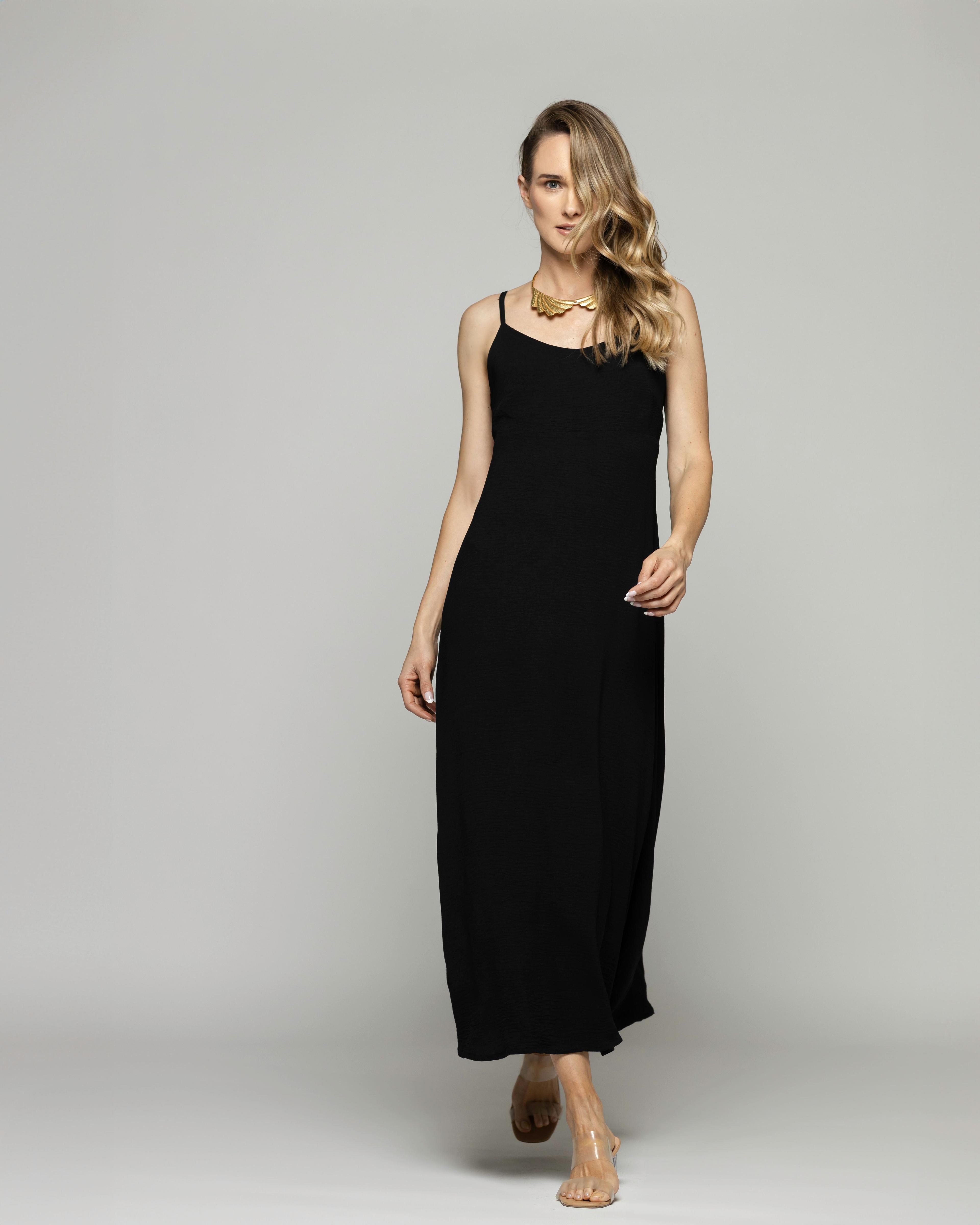 Vestido Mujer Vallota Tirantes Largo Espalda Descubierta Negro Ludovica-0