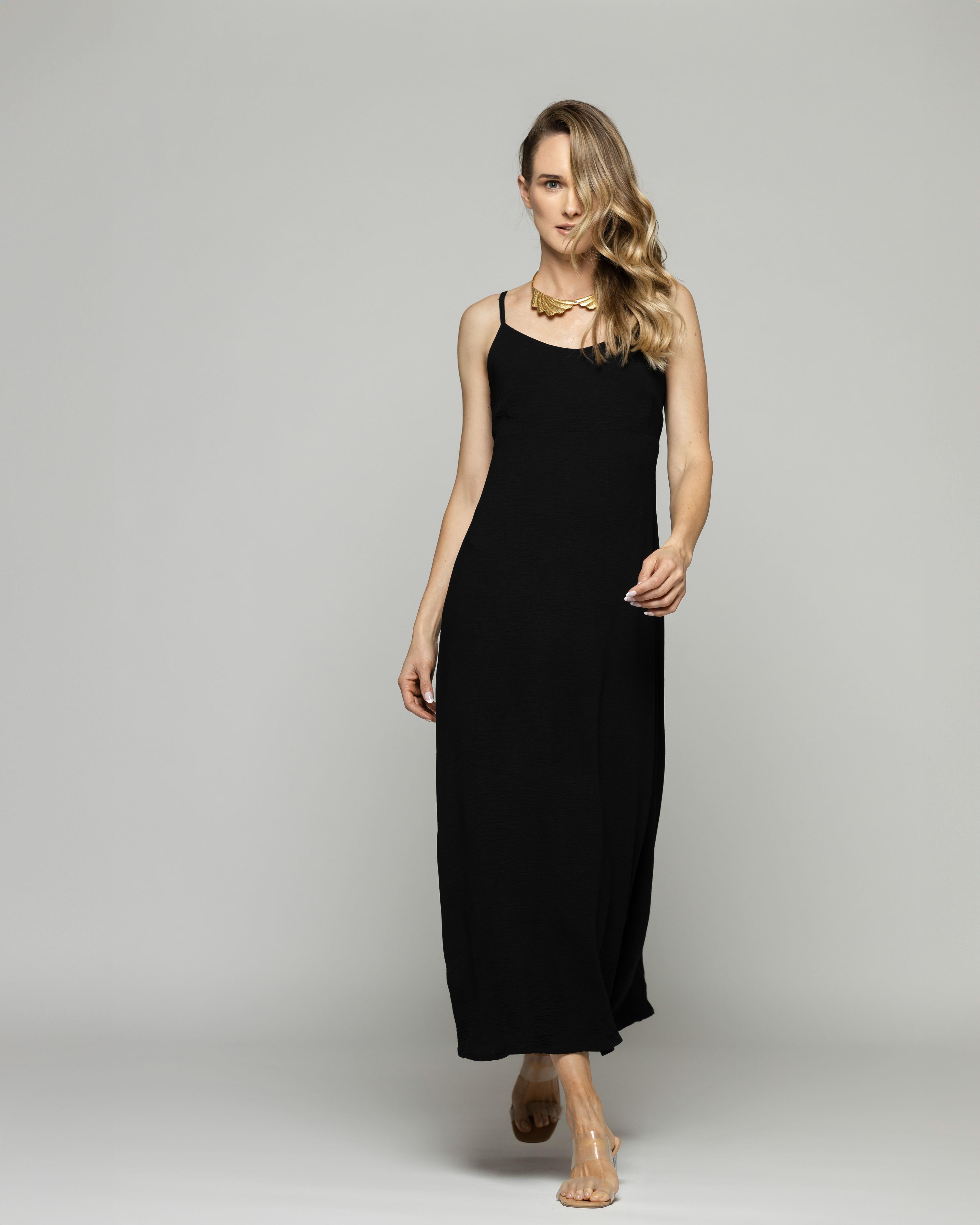 Vestido Mujer Vallota Tirantes Largo Espalda Descubierta Negro Ludovica-1