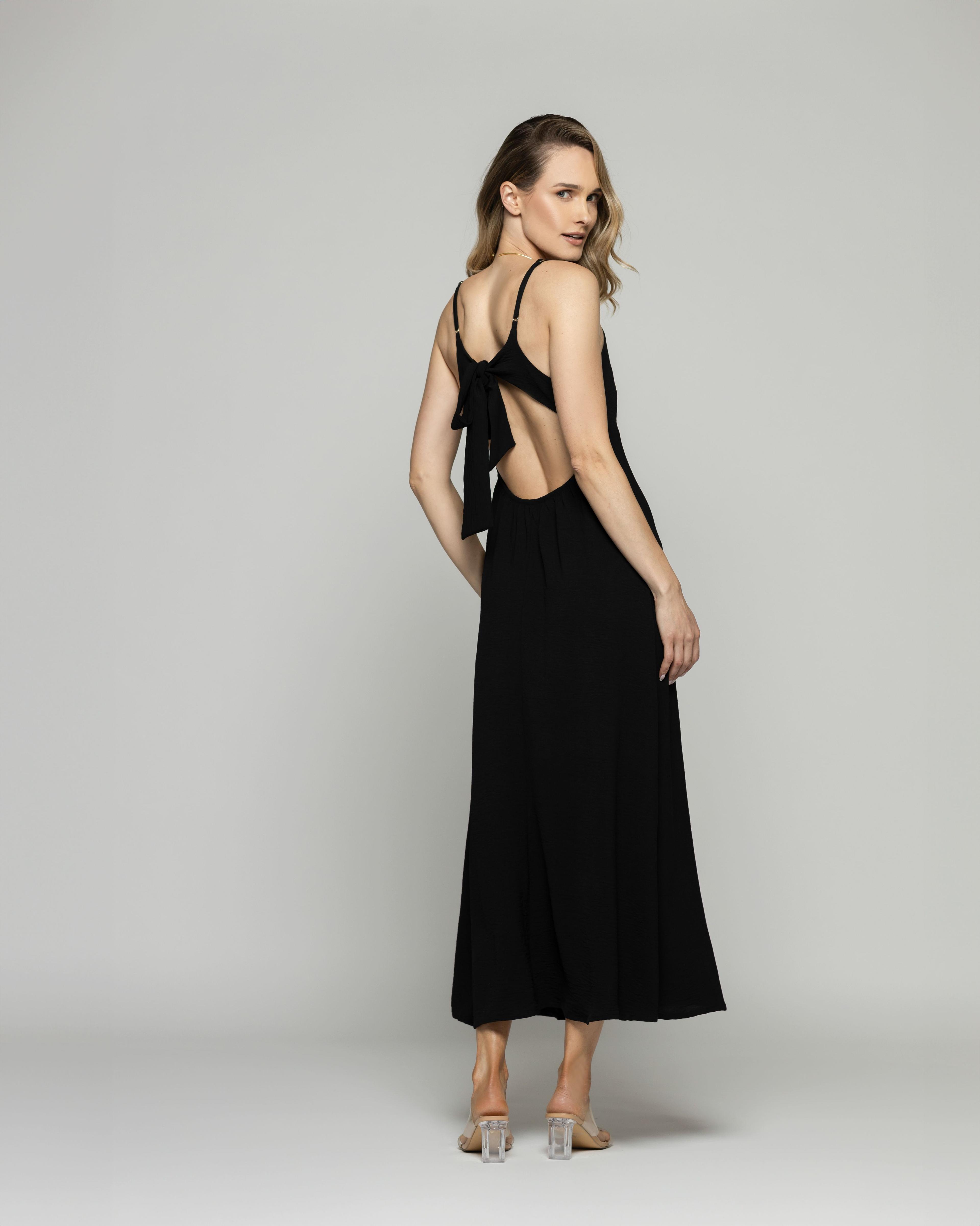 Vestido Mujer Vallota Tirantes Largo Espalda Descubierta Negro Ludovica-5