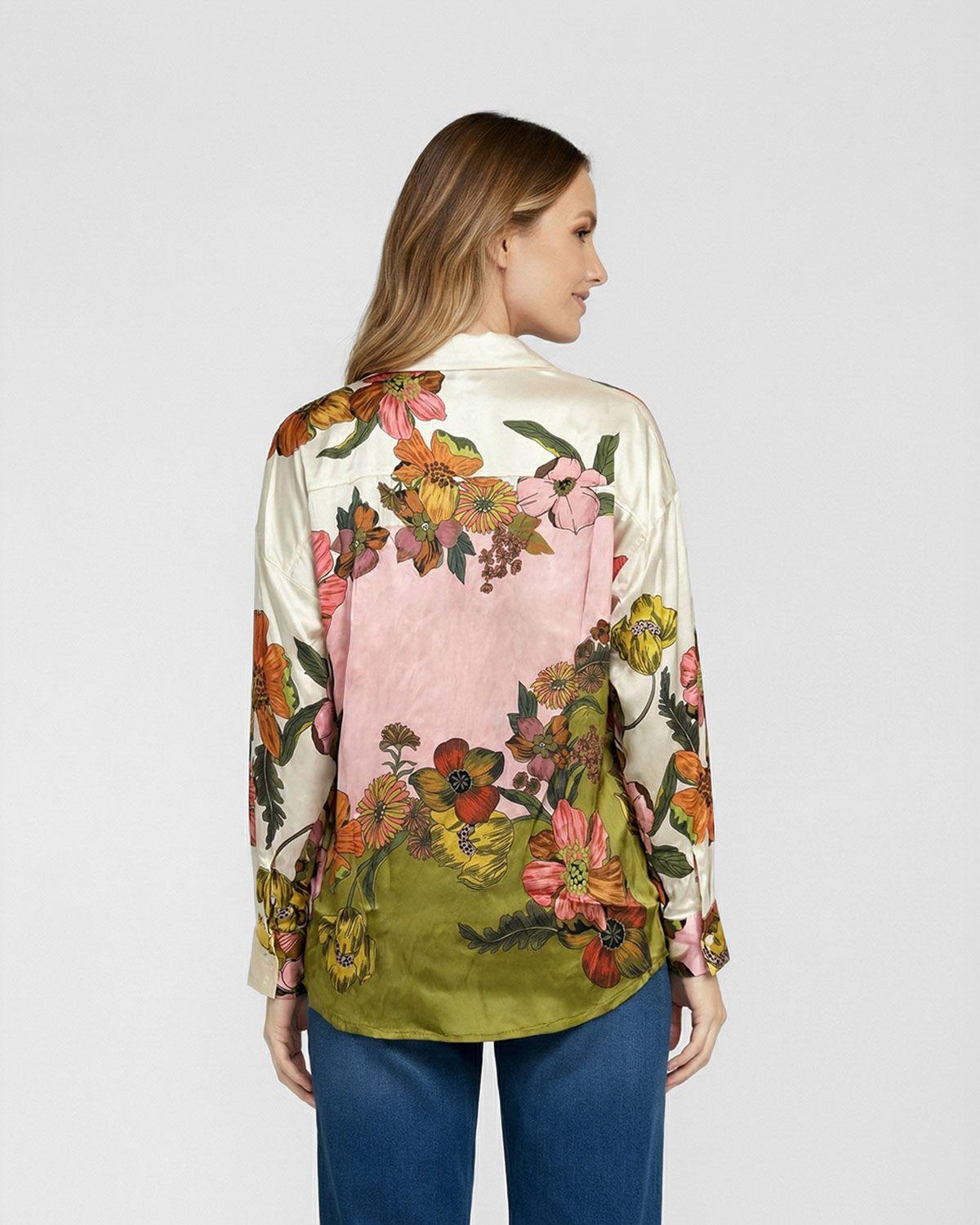 Blusa Mujer Elisiana Relaxed Cuello tipo camisa Manga 3/4 Militar Lineatre-2