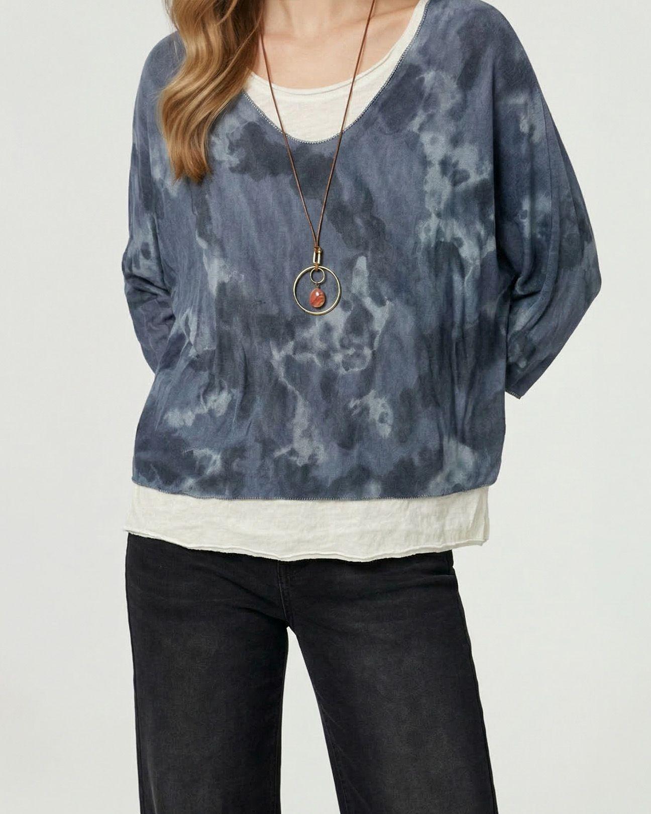 Polera Mujer Teresa Relaxed Cuello En V Manga Caída Jeans Lineatre-2