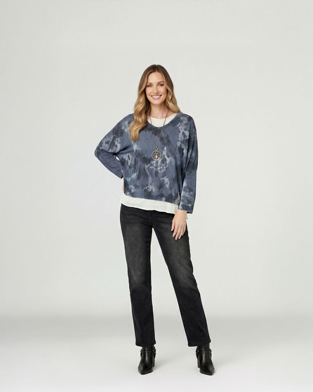 Polera Mujer Teresa Relaxed Cuello En V Manga Caída Jeans Lineatre-3