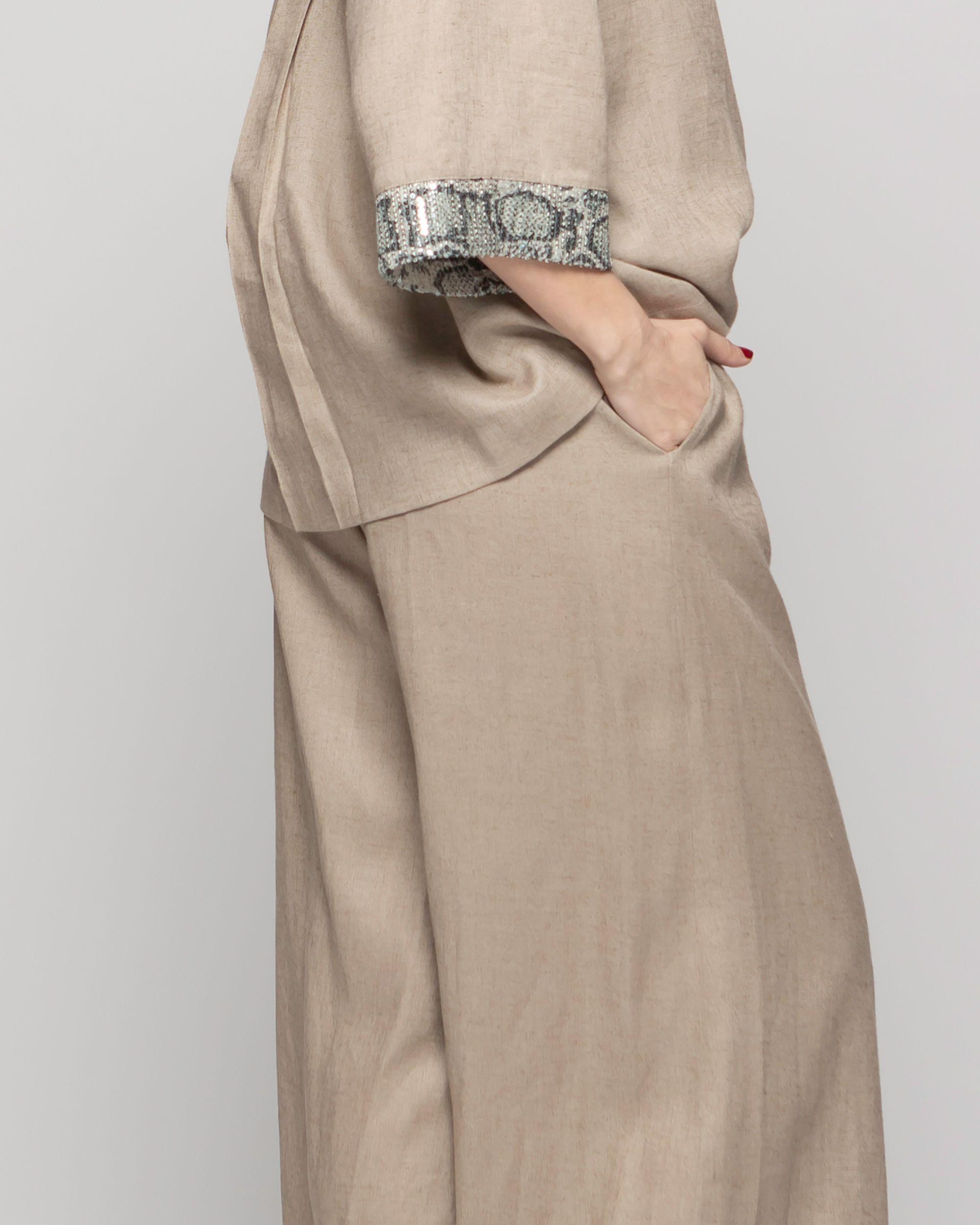 Pantalón Mujer Fresia Viscosa Lino Palazzo Beige Ludovica-8