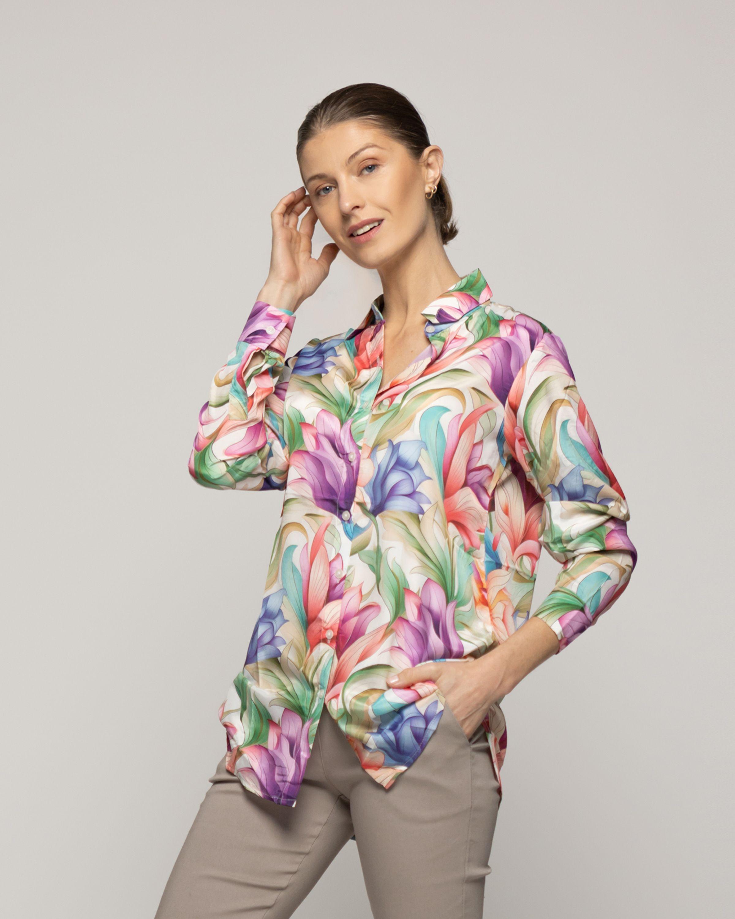 Blusón Mujer Beila Camisero Estampado Abstracto Artístico Multicolor Lineatre-0