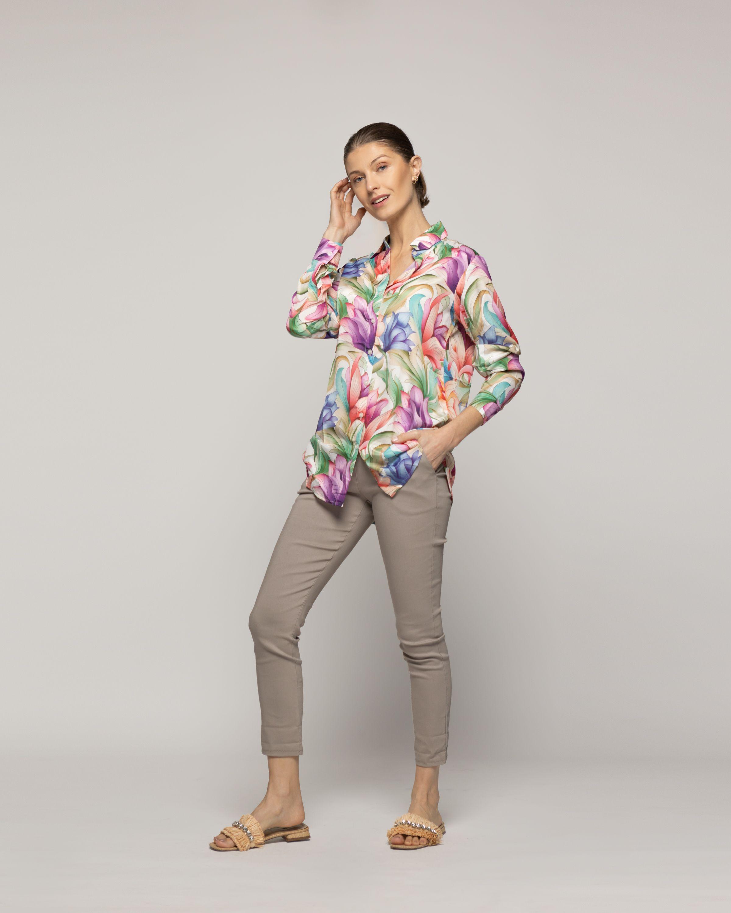 Blusón Mujer Beila Camisero Estampado Abstracto Artístico Multicolor Lineatre-4