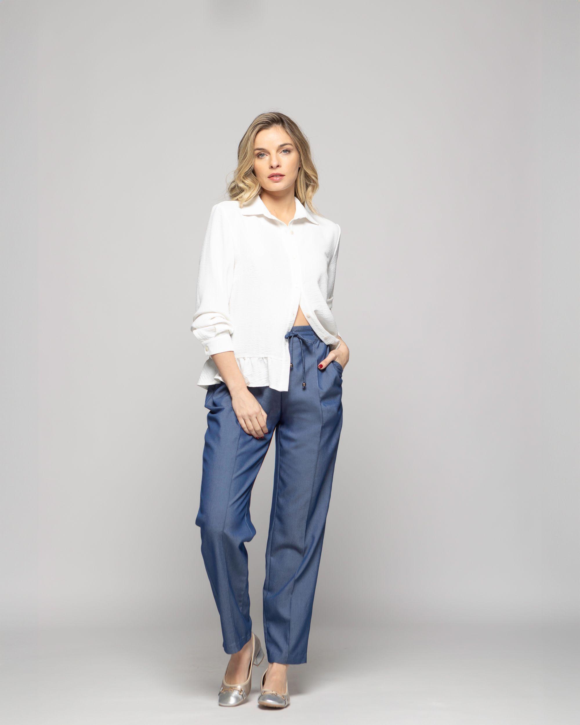 Pantalón Mujer Torenia Viscosa Recto Azul Ludovica-1