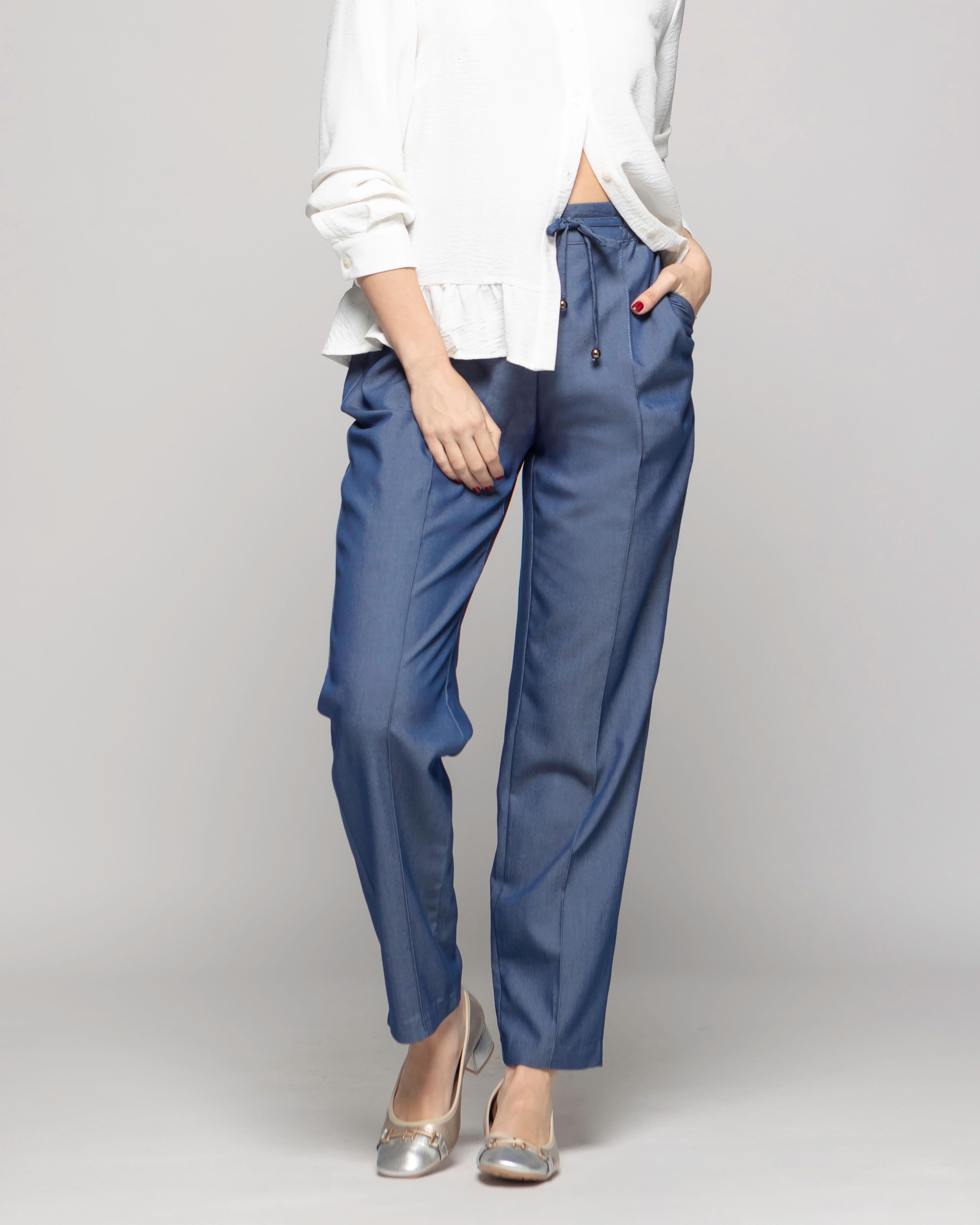 Pantalón Mujer Torenia Viscosa Recto Azul Ludovica-2