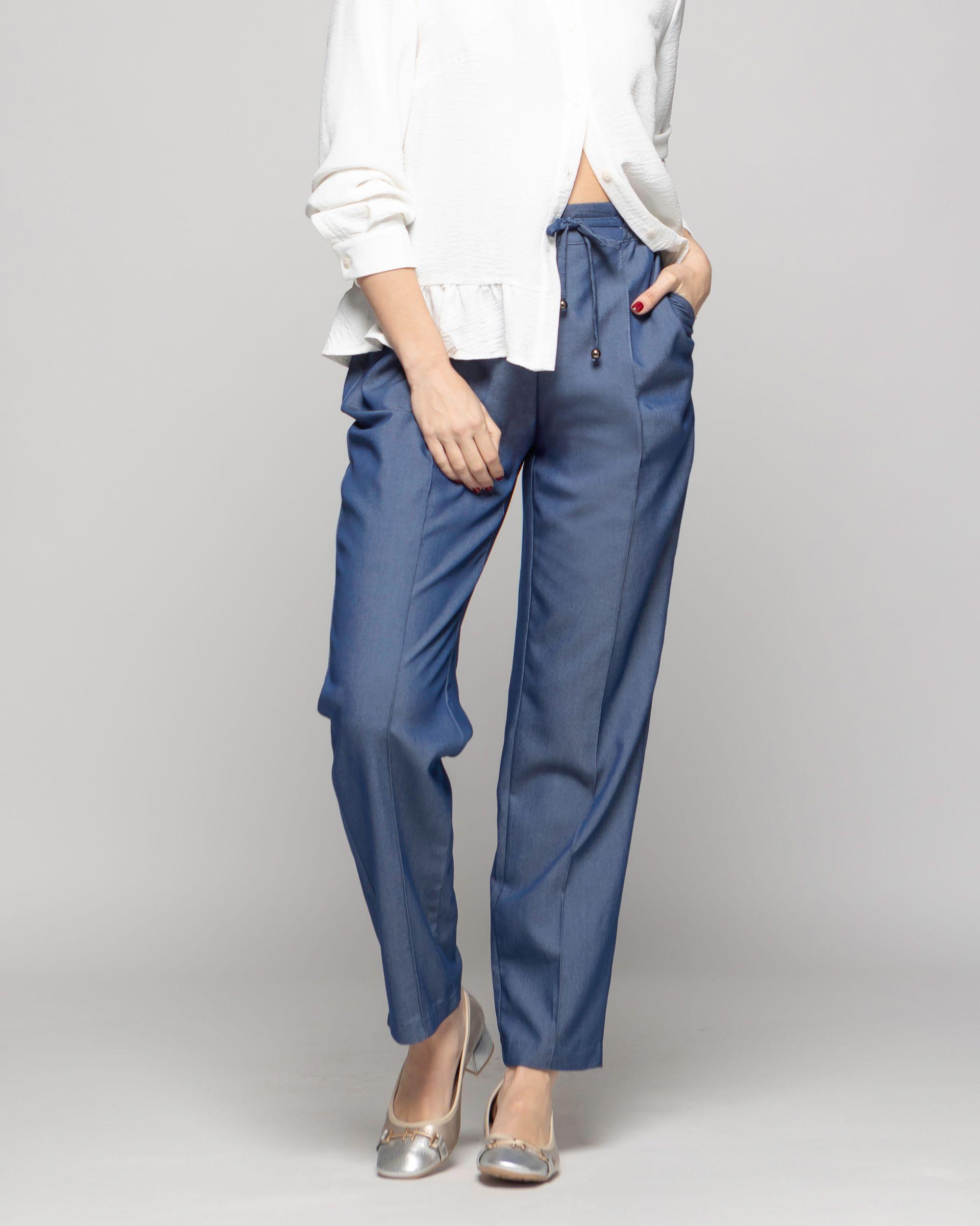 Pantalón Mujer Torenia Viscosa Recto Azul Ludovica-3