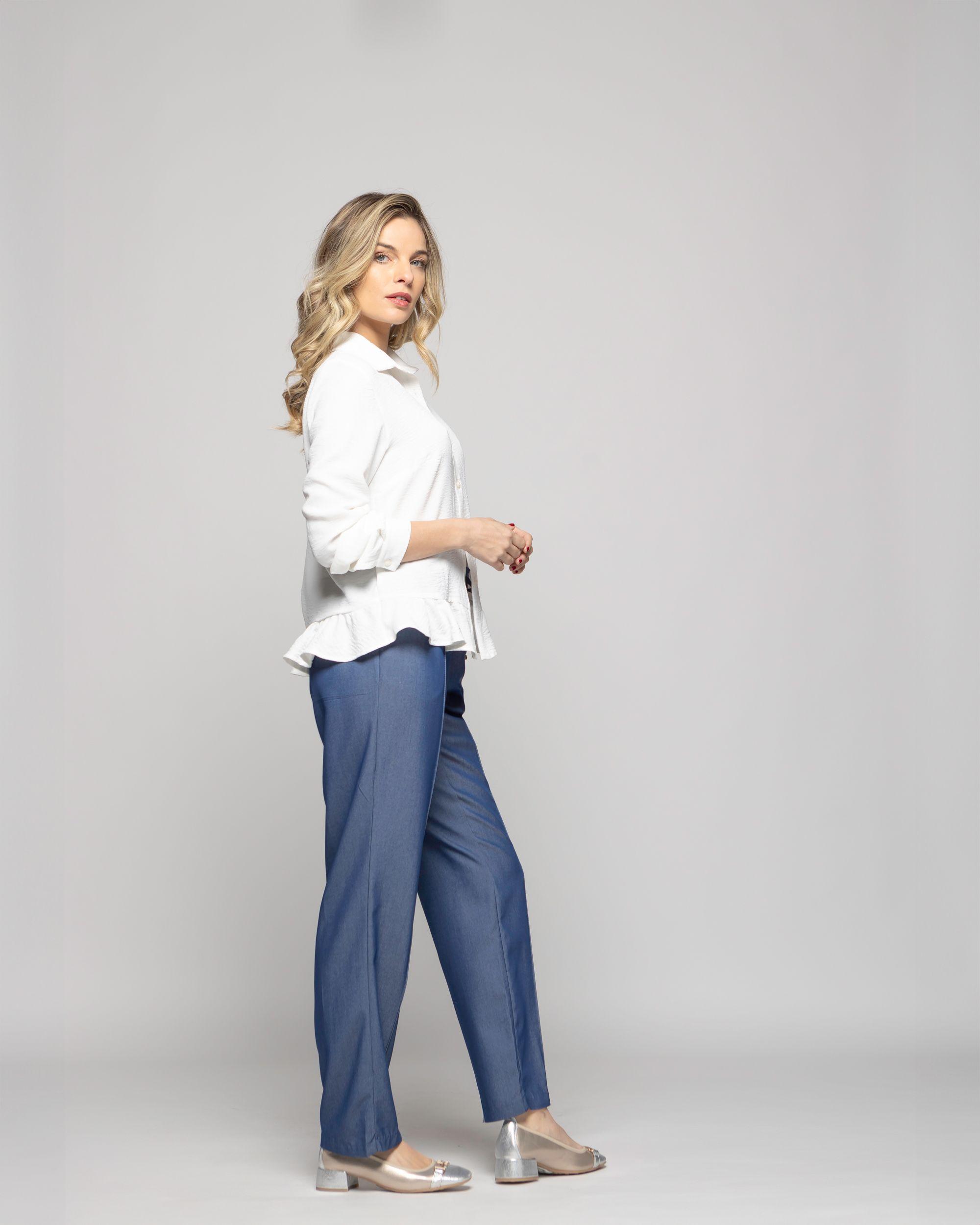 Pantalón Mujer Torenia Viscosa Recto Azul Ludovica-5