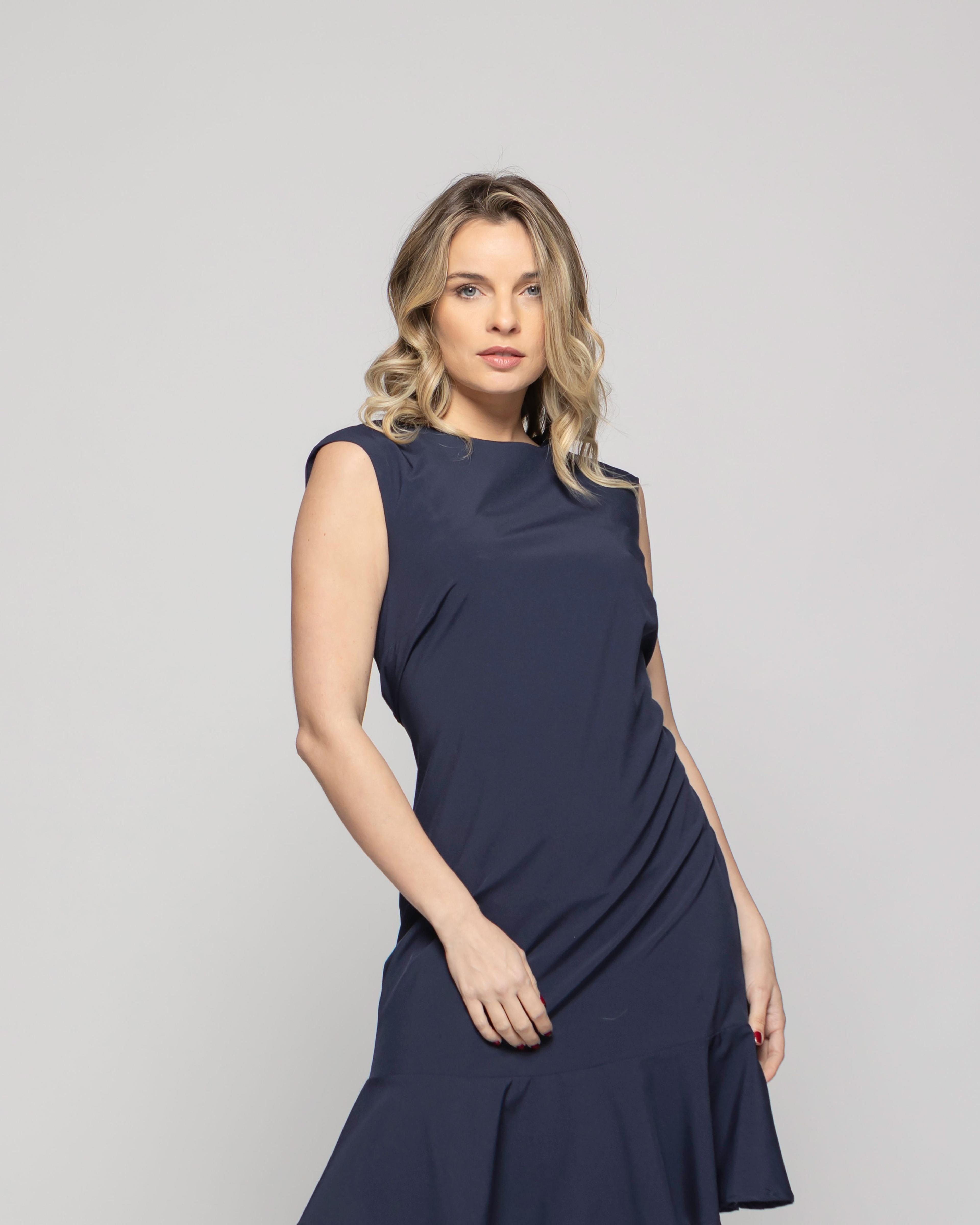 Vestido Mujer Glicina Corto Con Vuelo Manga Corta Escote Redondo Azul Ludovica-1