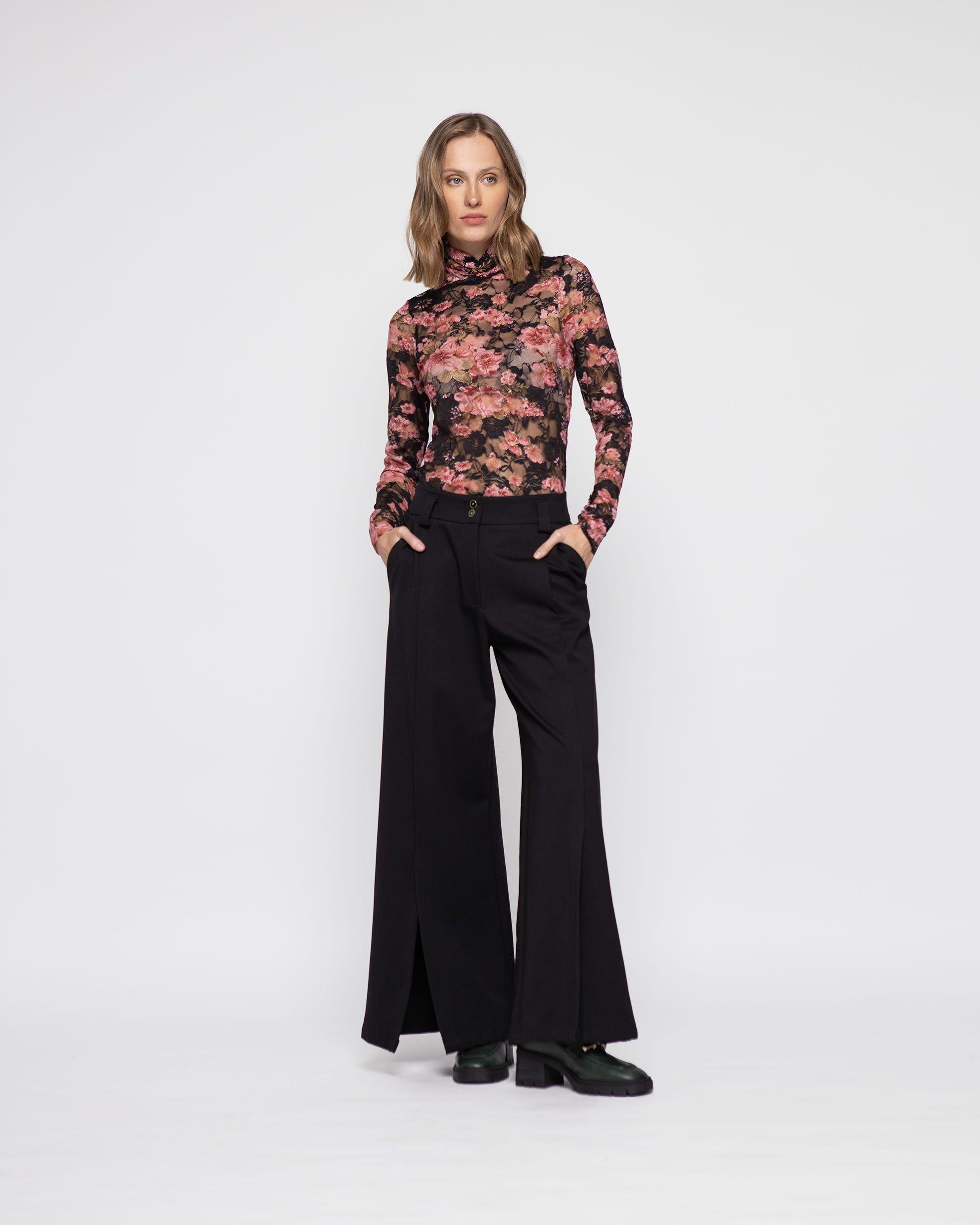 Polera Mujer Orquidea Negro Ludovica-1