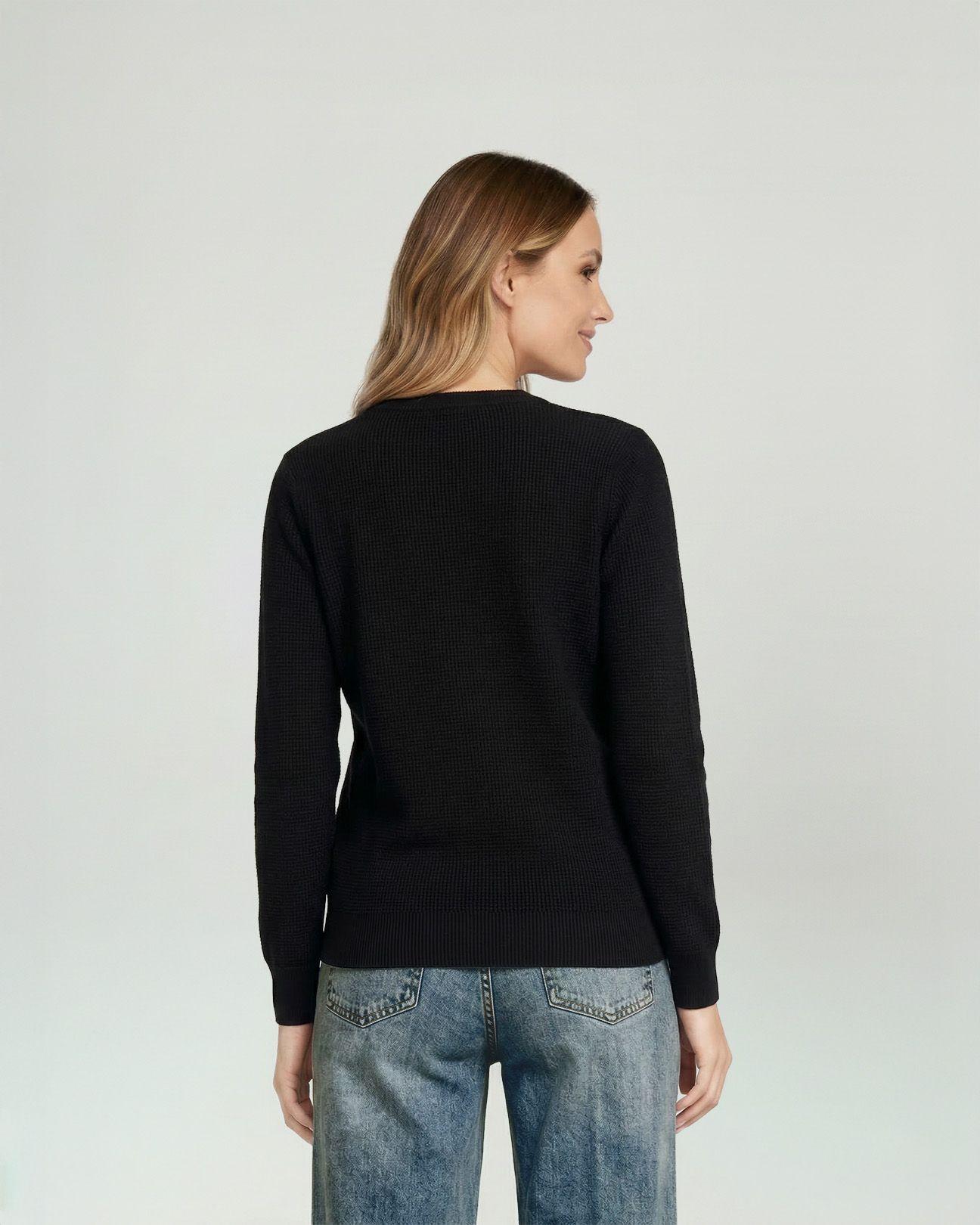 Sweater Mujer Renata Relaxed Cuello Redondo Manga Caída Negro Lineatre-1