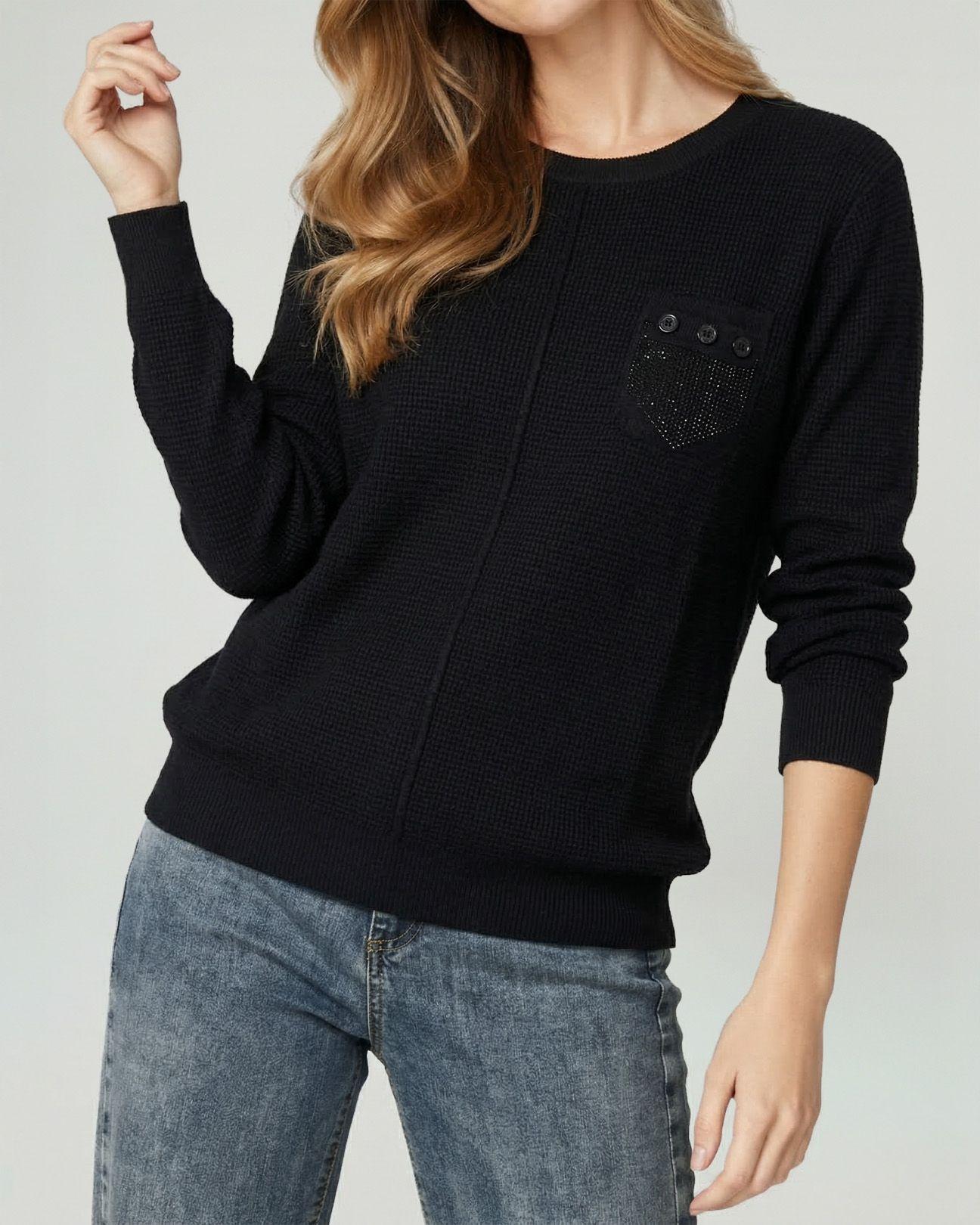 Sweater Mujer Renata Relaxed Cuello Redondo Manga Caída Negro Lineatre-2