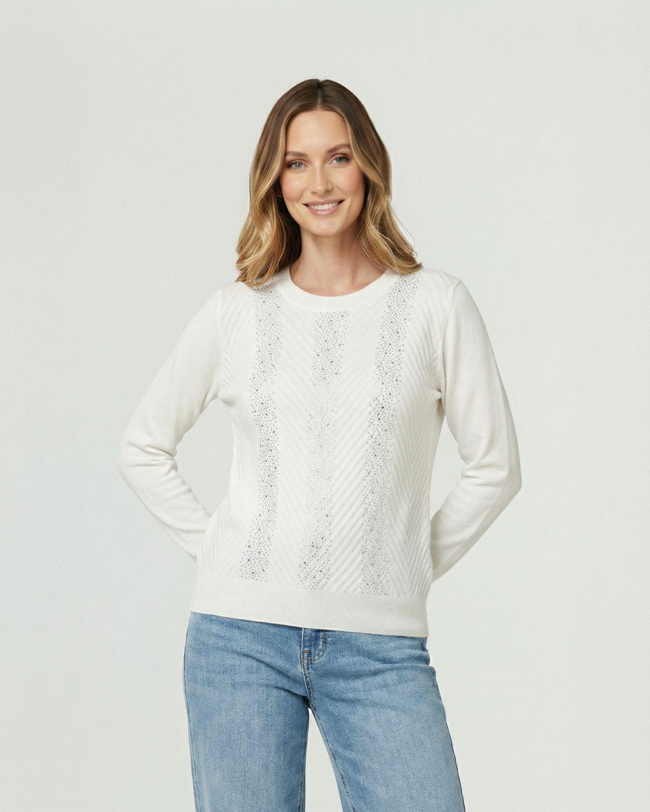 Sweater Mujer Rita Relaxed Cuello Redondo Manga Caída Crudo Lineatre-0