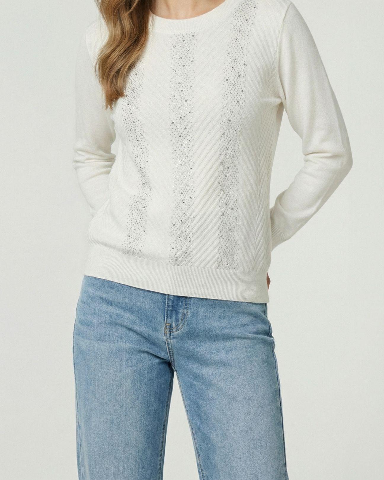 Sweater Mujer Rita Relaxed Cuello Redondo Manga Caída Crudo Lineatre-2