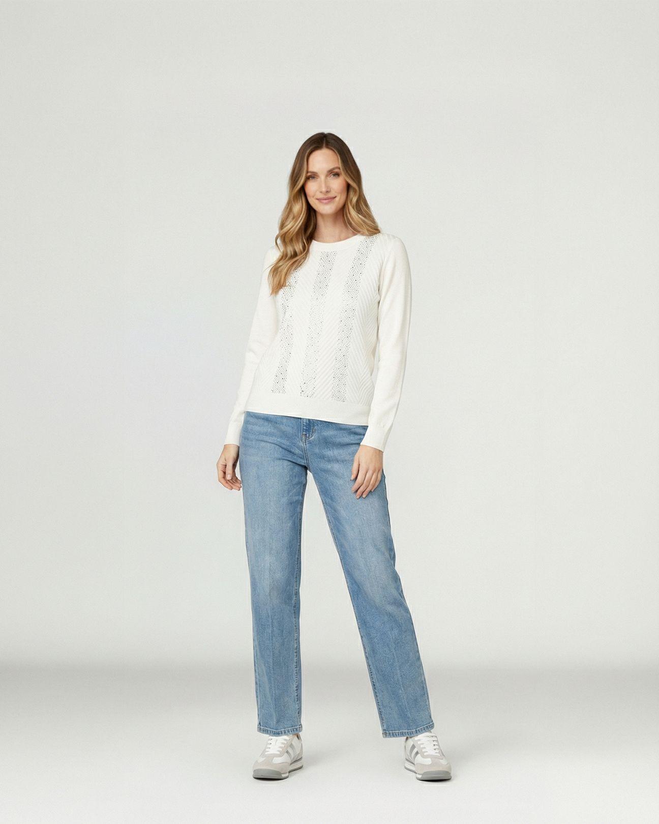 Sweater Mujer Rita Relaxed Cuello Redondo Manga Caída Crudo Lineatre-3