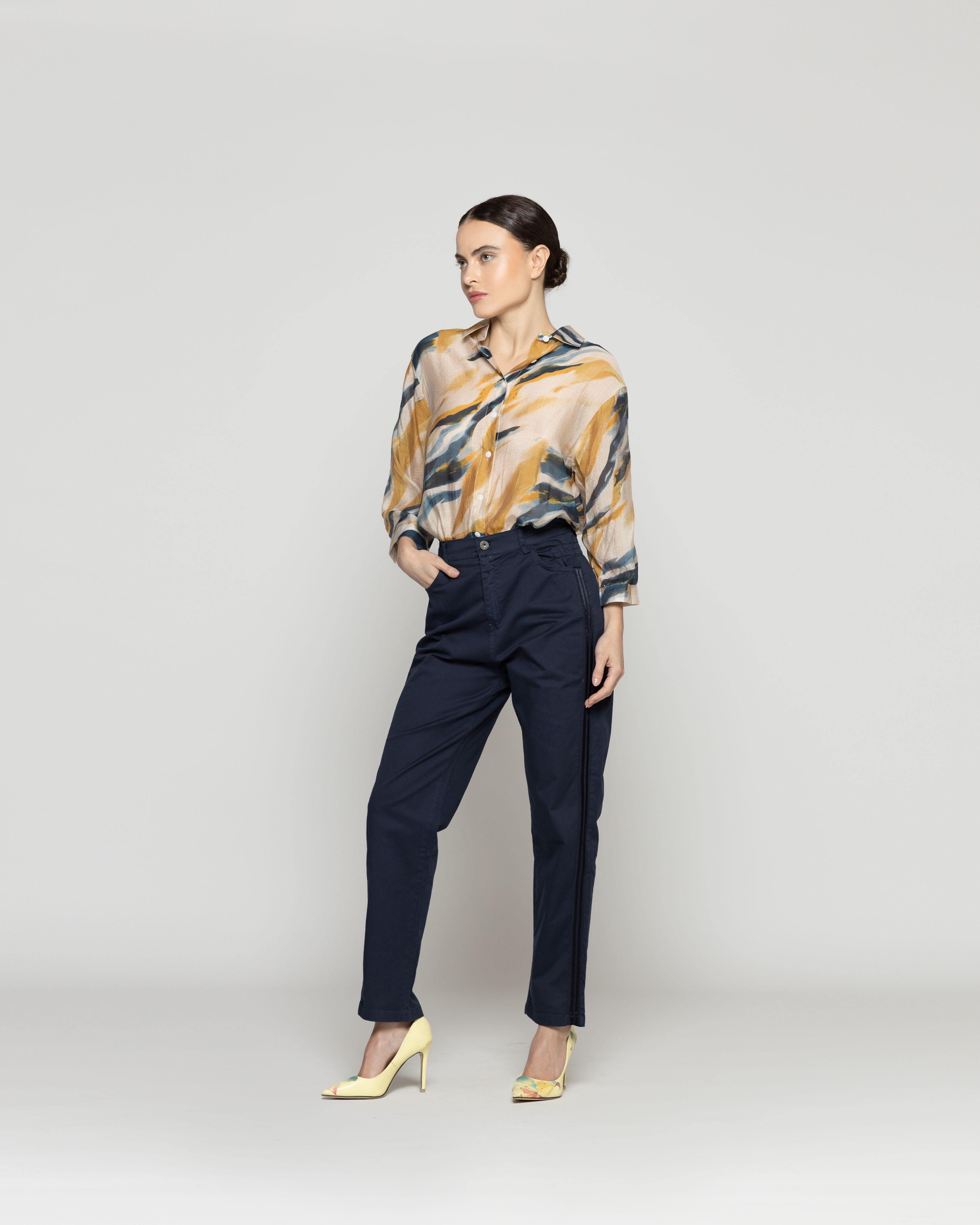 Pantalón Mujer Piera Tiro Alto Azul Lineatre-0