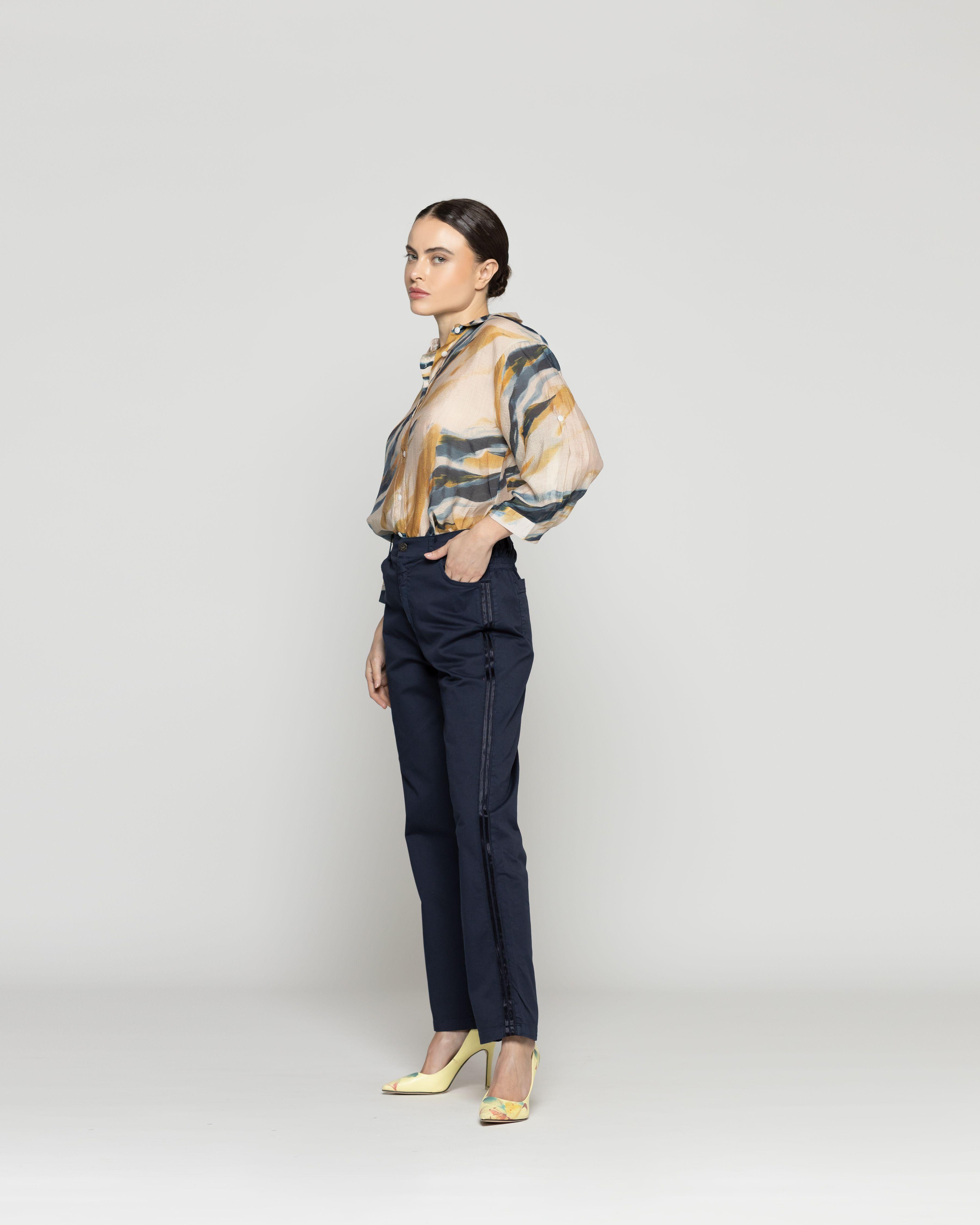 Pantalón Mujer Piera Tiro Alto Azul Lineatre-3