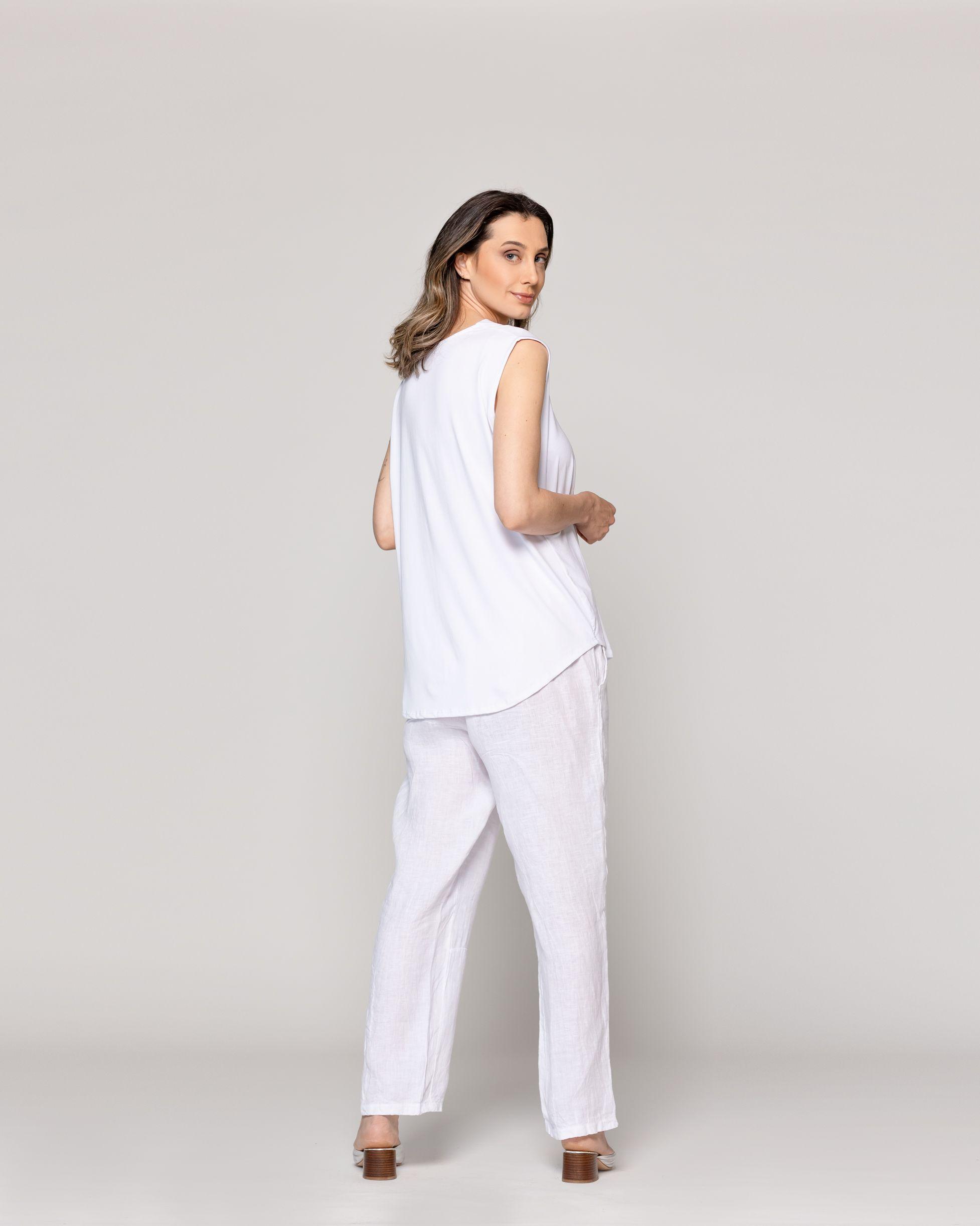 Polera Mujer Básica Olga Escote V Sin Mangas Blanca Lineatre-2