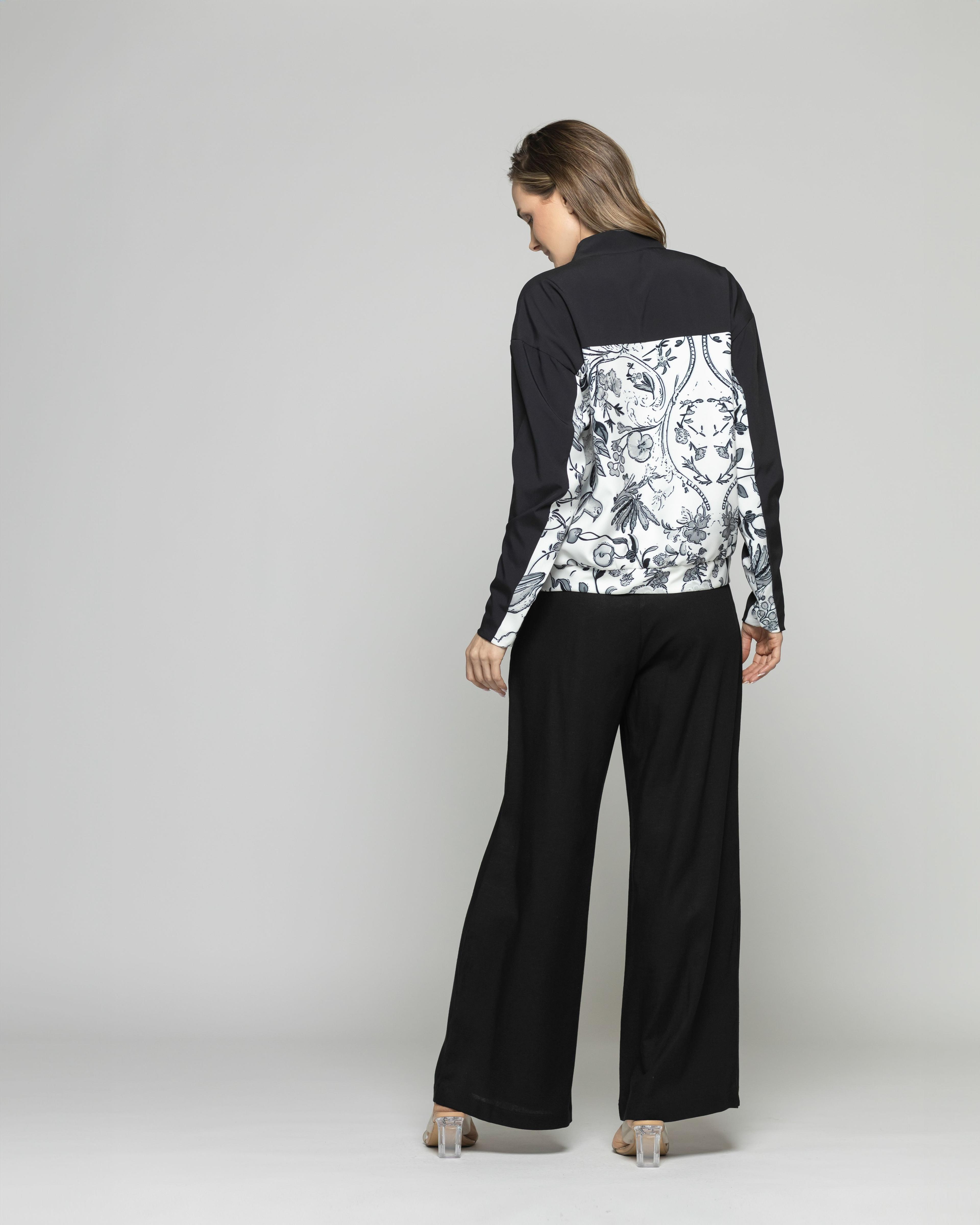 Chaqueta Mujer Lupino Bomber Estampado Botánico Negro Ludovica-3