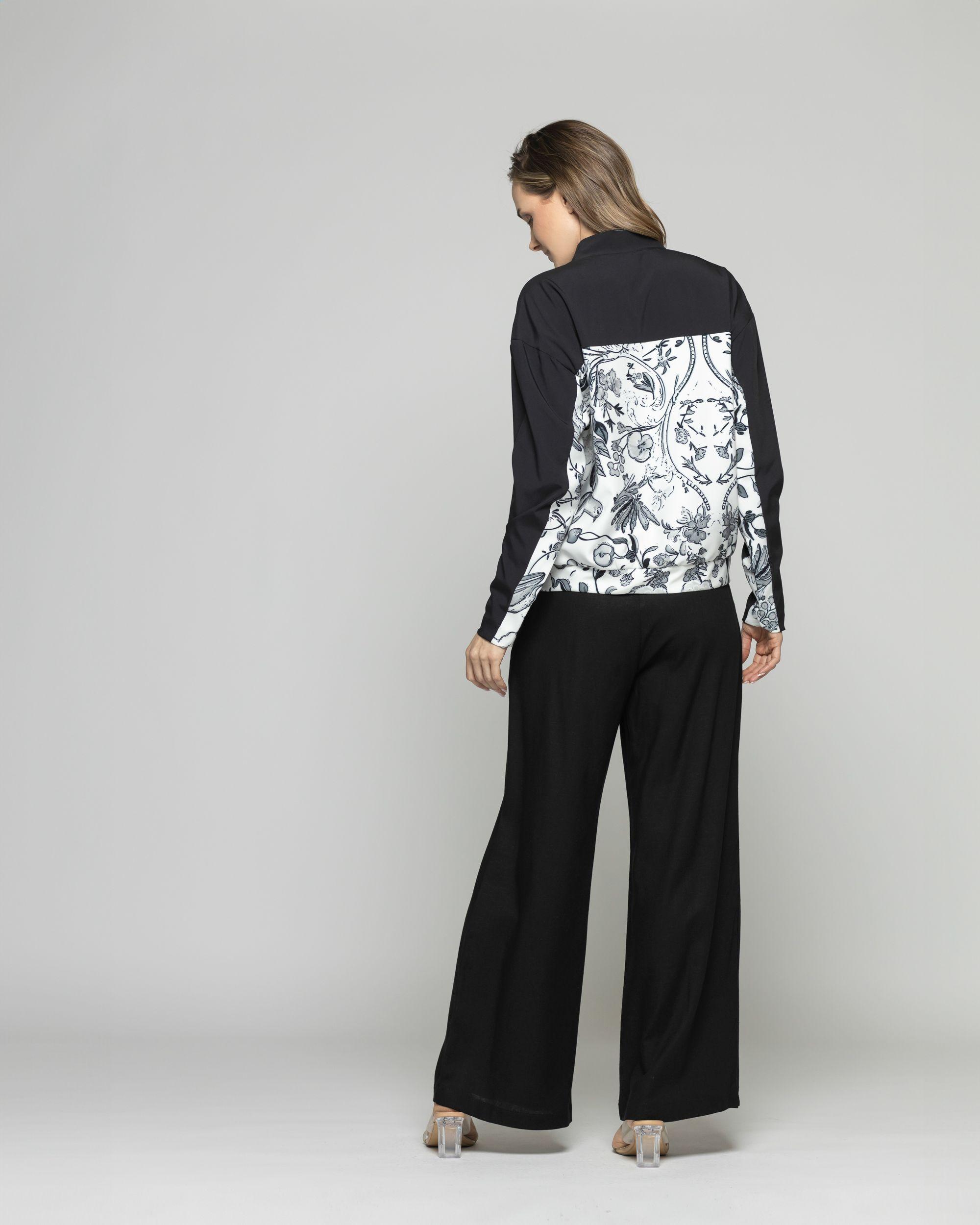 Chaqueta Mujer Lupino Bomber Estampado Botánico Negro Ludovica-5