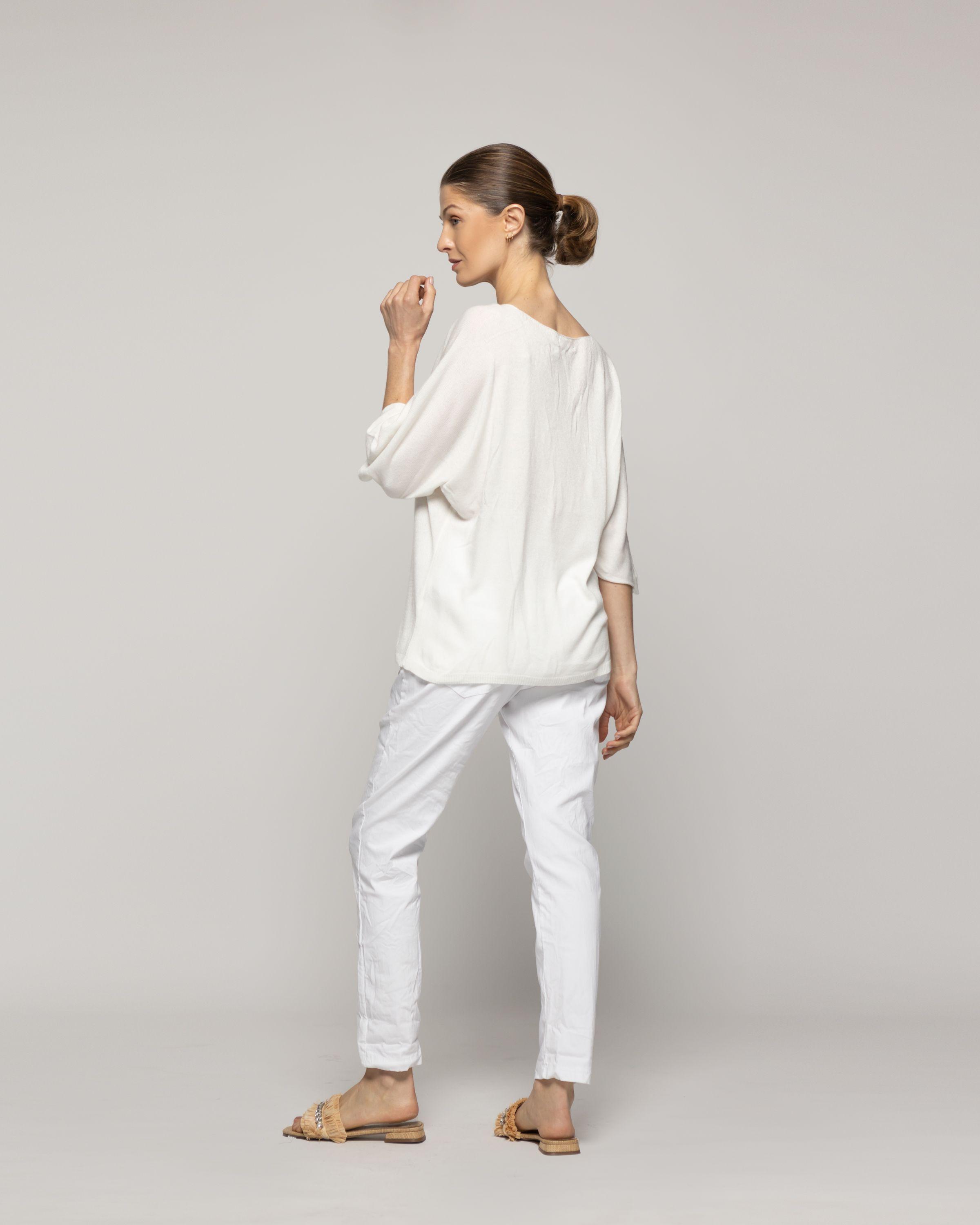 Sweater Mujer Winona Cuello V Manga 3/4 Blanco Lineatre-2