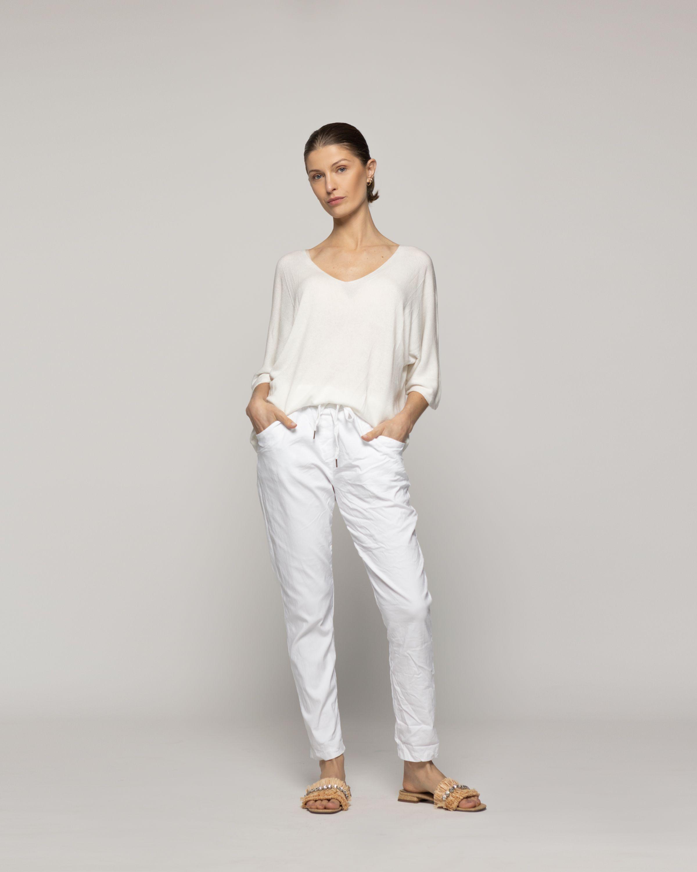 Sweater Mujer Winona Cuello V Manga 3/4 Blanco Lineatre-3