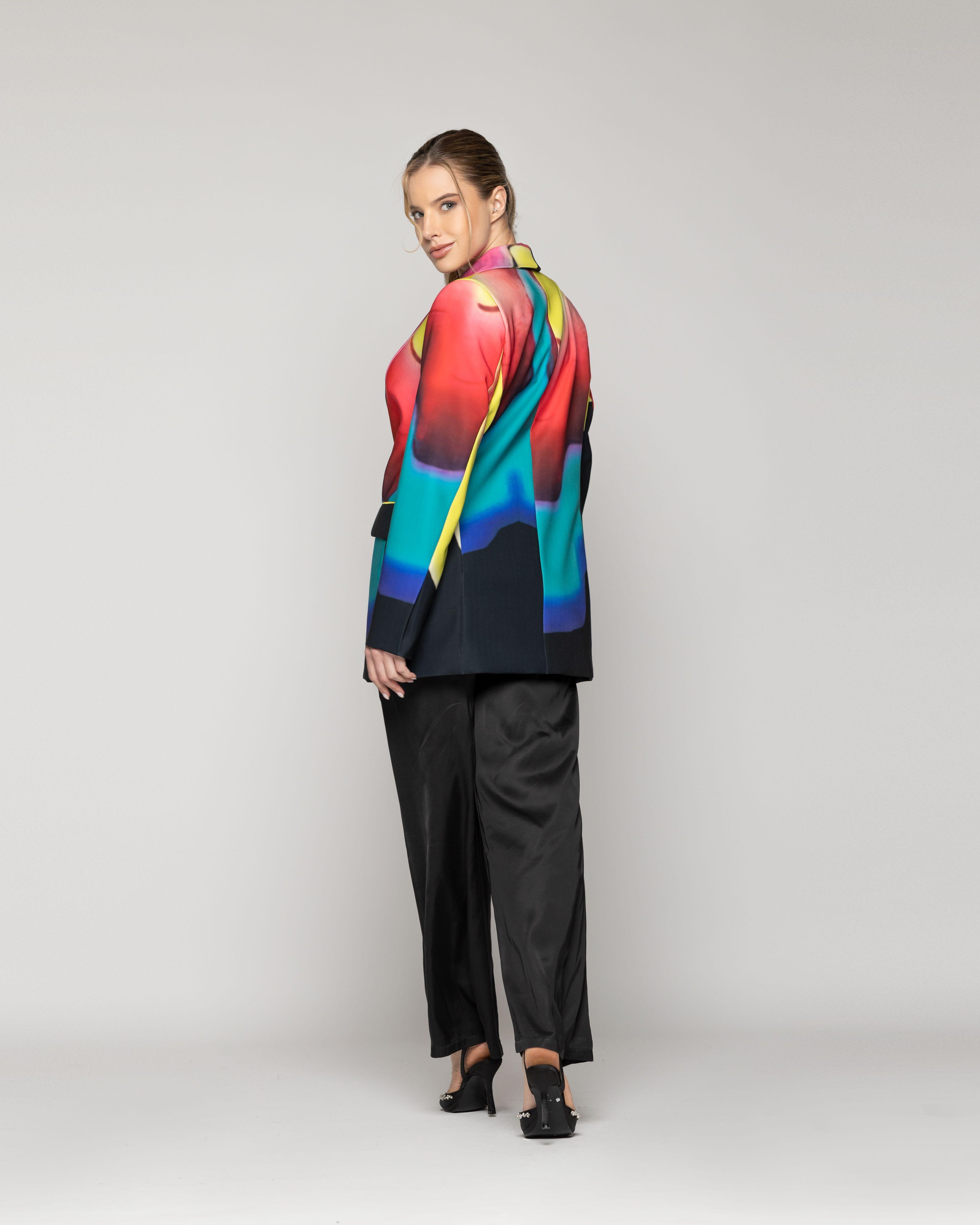 Chaqueta Mujer Cirene Tipo Blazer Con Estampado Multicolor Y Solapas Sastreras Lineatre-3