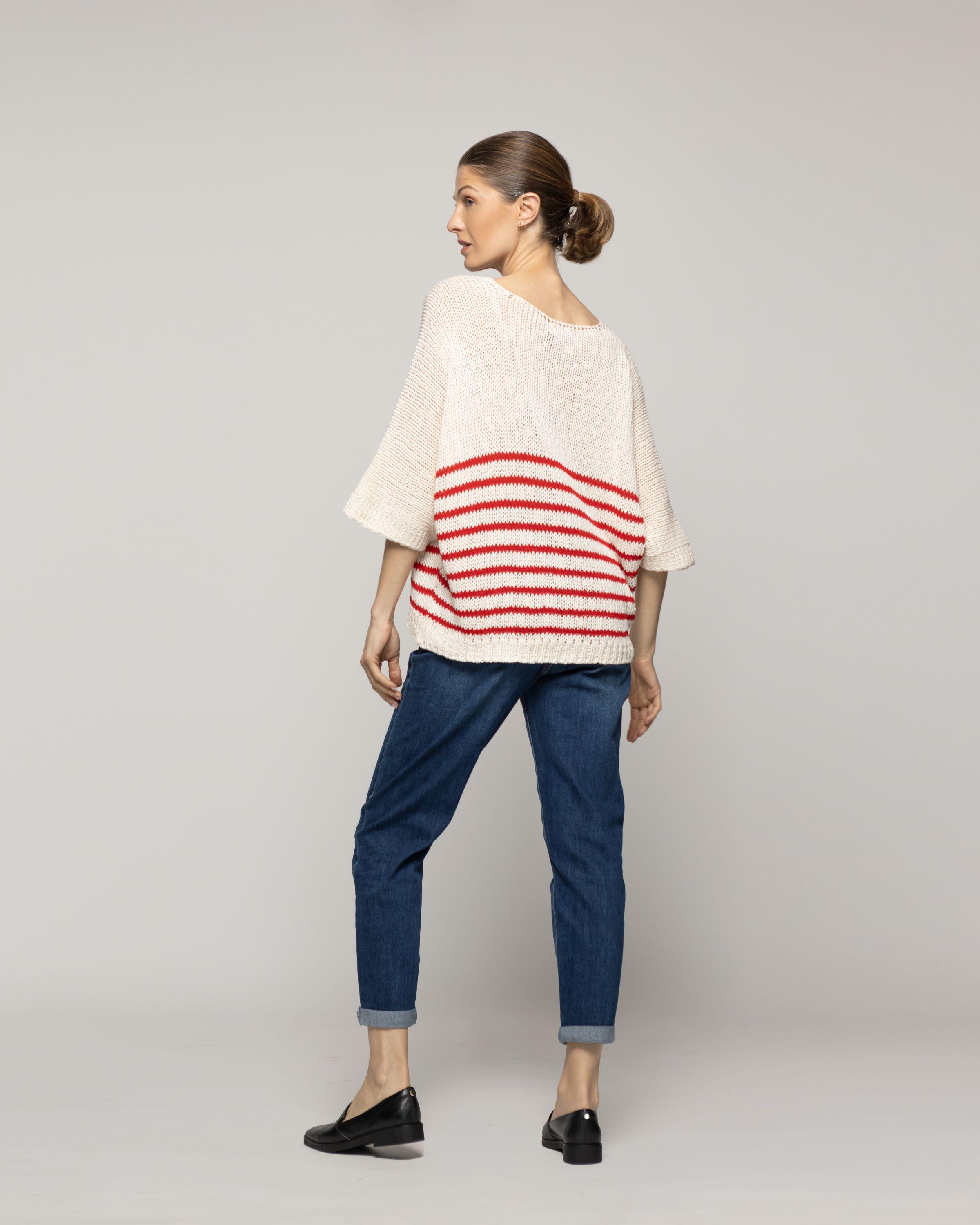Sweater Wilmary Escote Redondo  Mangas 3/4 Rayas Rojo Lineatre-2