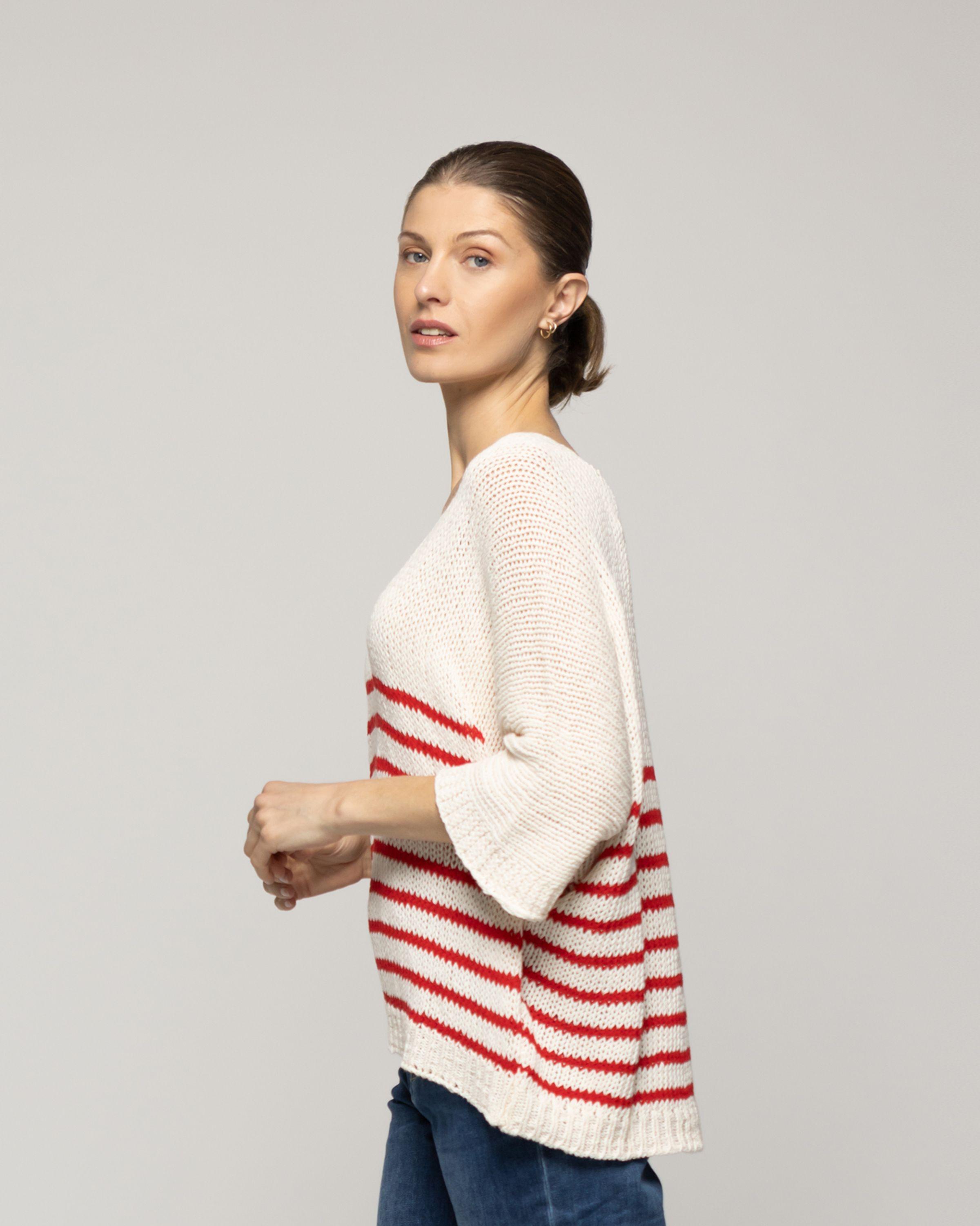 Sweater Wilmary Escote Redondo  Mangas 3/4 Rayas Rojo Lineatre-3